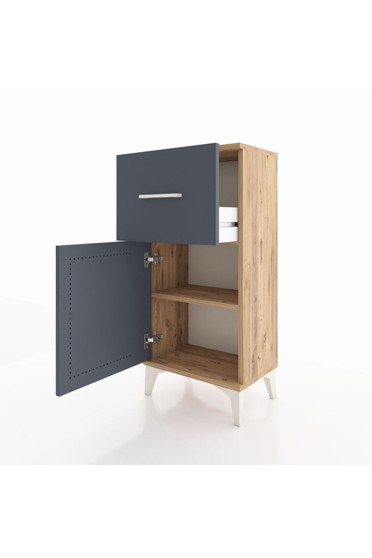 Arges Komodin Tek Raflı Tek Çekmeceli Tek Kapaklı 44x30x96 Çam-Antrasit