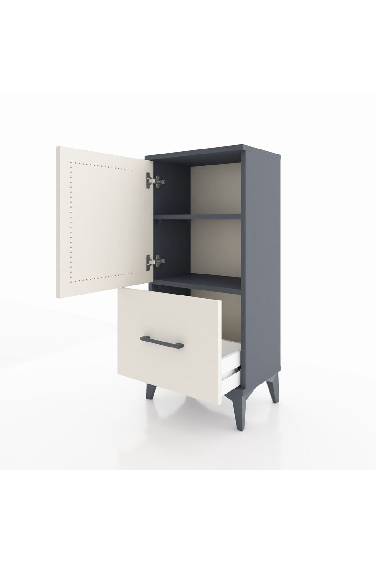 Arges Komodin 2 Raflı Tek Çekmeceli Tek Kapaklı 44x30x96 Antrasit-Aytaşı