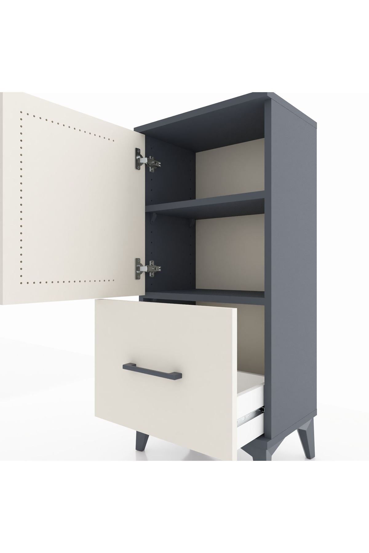 Arges Komodin 2 Raflı Tek Çekmeceli Tek Kapaklı 44x30x96 Antrasit-Aytaşı