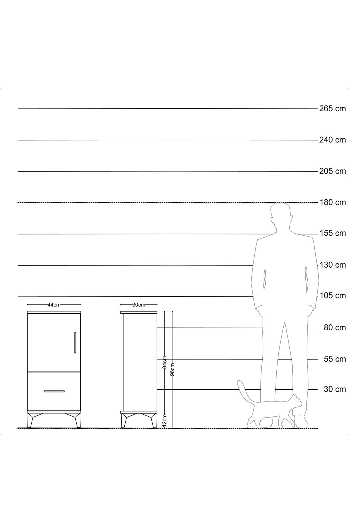 Arges Komodin 2 Raflı Tek Çekmeceli Tek Kapaklı 44x30x96 Antrasit-Aytaşı