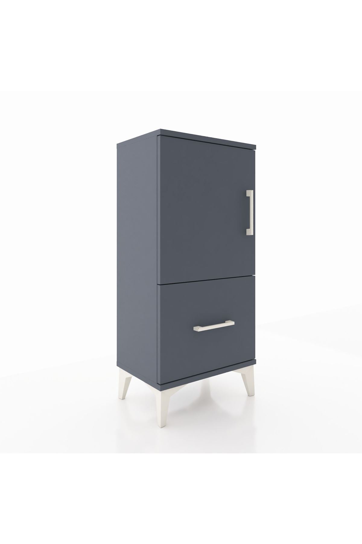 Arges Komodin 2 Raflı Tek Çekmeceli Tek Kapaklı 44x30x96 Antrasit-Antrasit