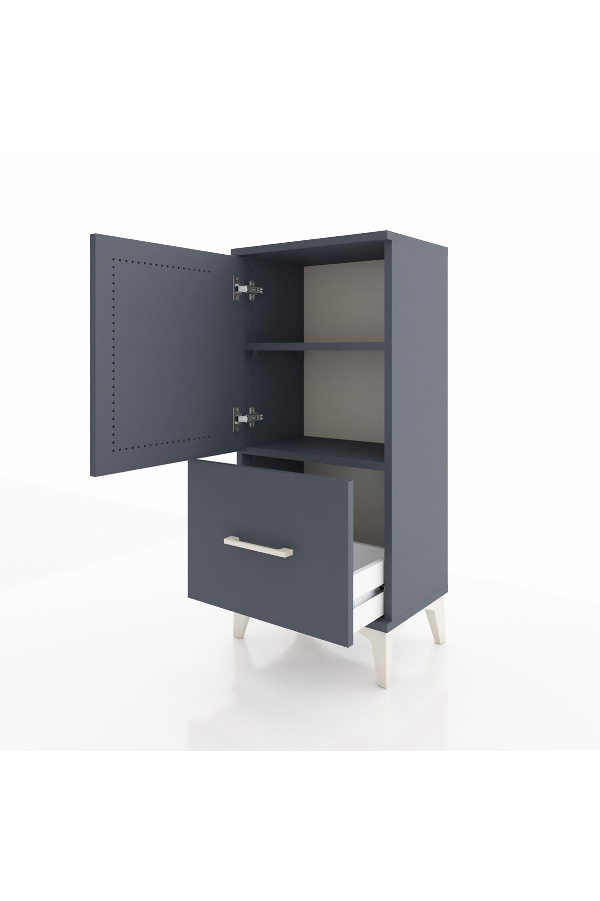 Arges Komodin 2 Raflı Tek Çekmeceli Tek Kapaklı 44x30x96 Antrasit-Antrasit