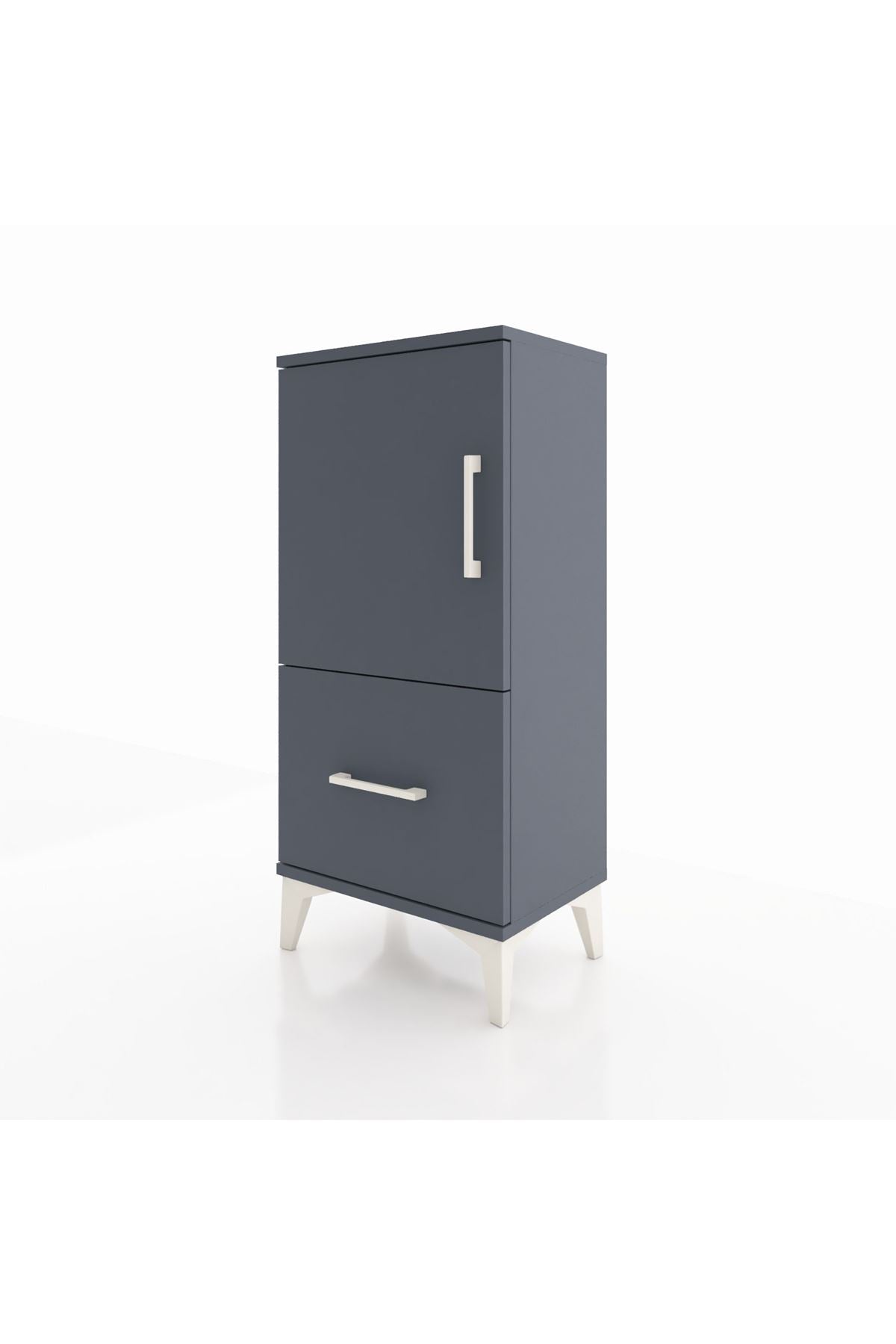 Arges Komodin 2 Raflı Tek Çekmeceli Tek Kapaklı 44x30x96 Antrasit-Antrasit