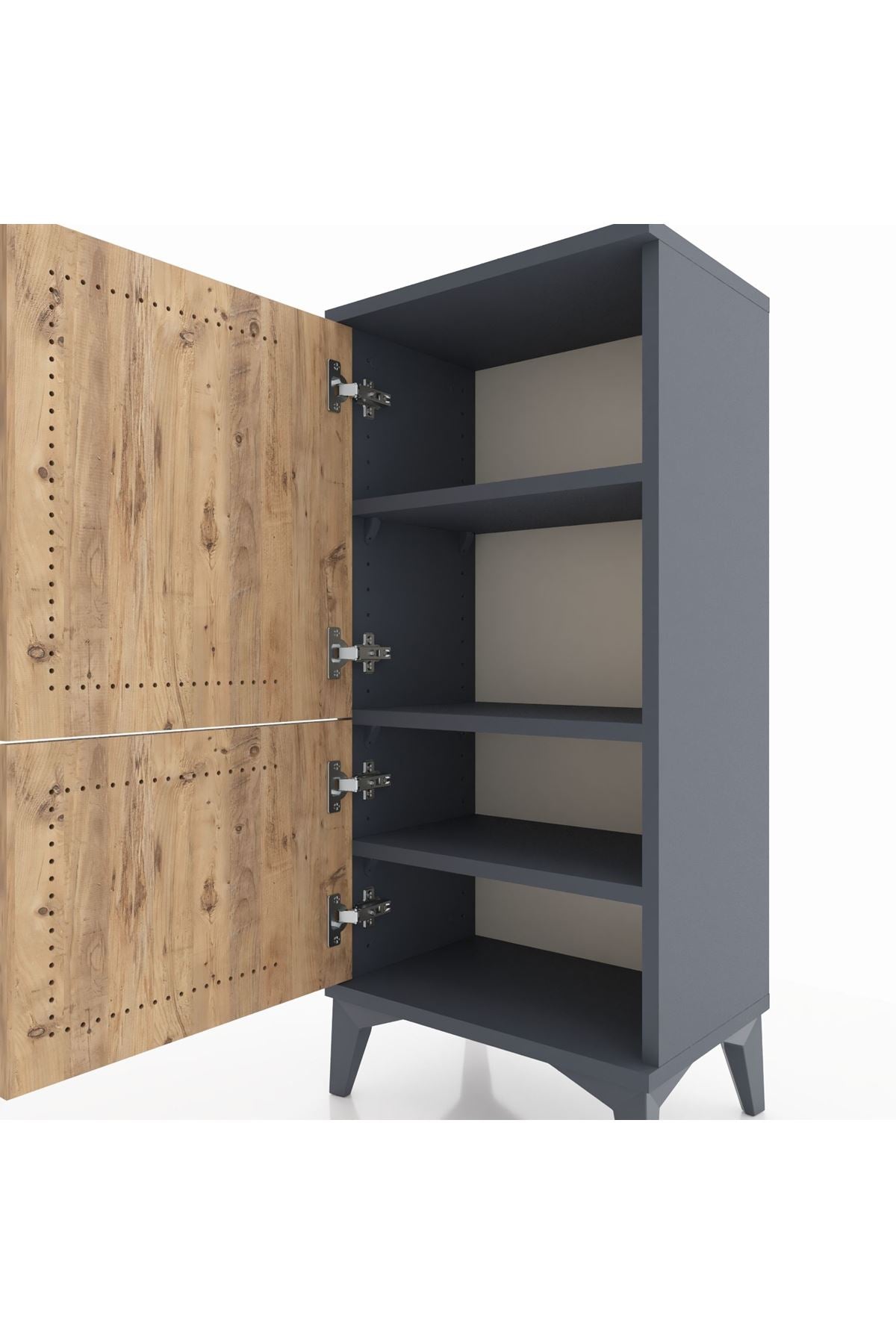 Arges Komodin 3 Raflı 2 Kapaklı 44x30x96 Antrasit-Çam