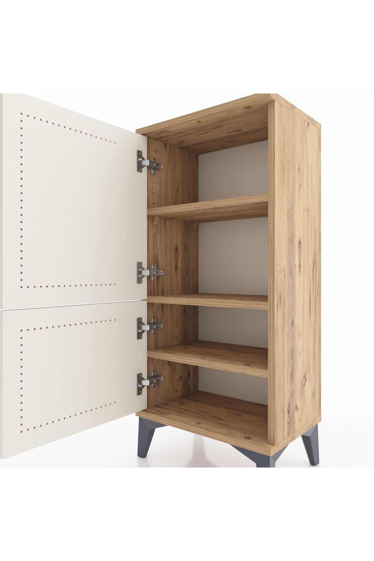 Arges Komodin 3 Raflı 2 Kapaklı 44x30x96 Çam-Aytaşı