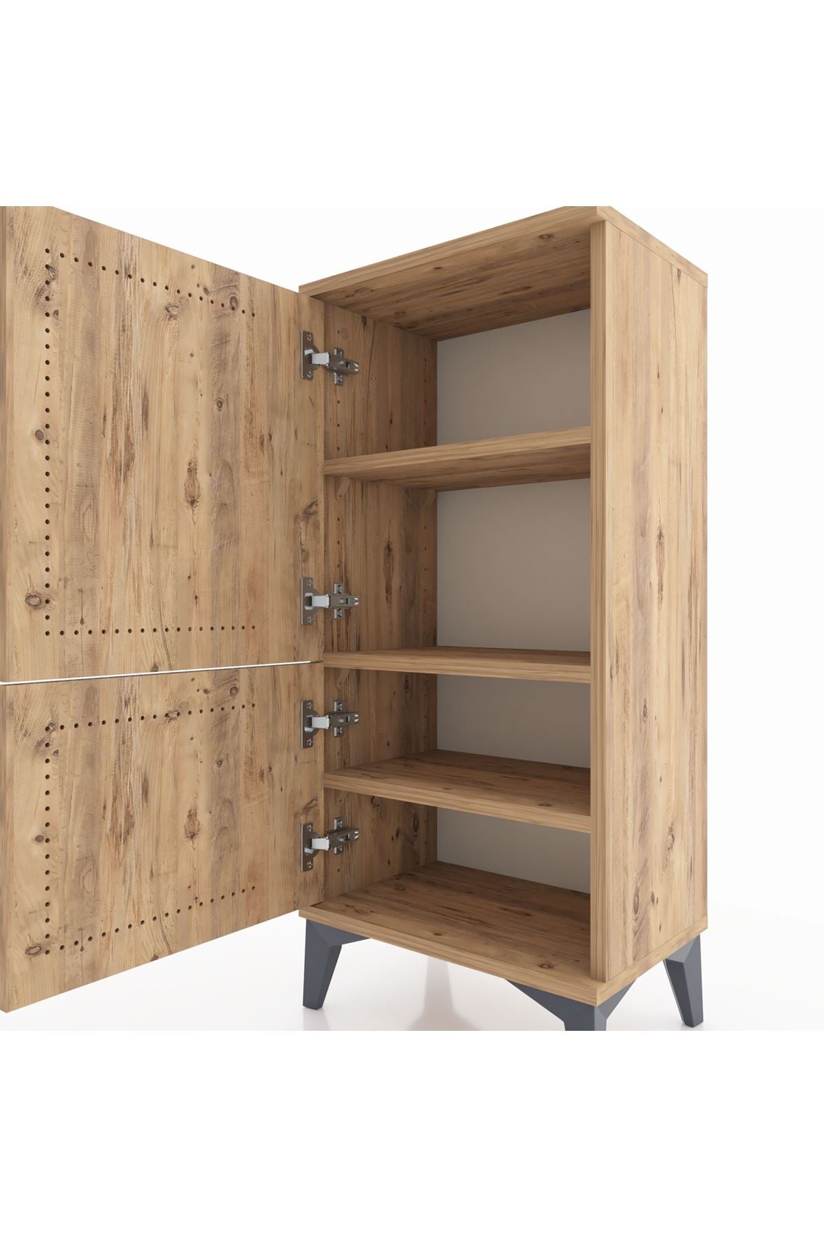 Arges Komodin 3 Raflı 2 Kapaklı 44x30x96 Çam-Çam