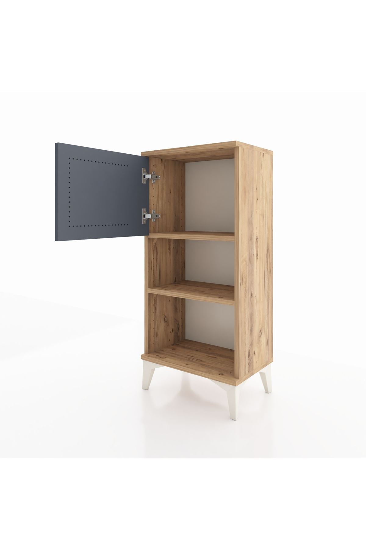 Arges Komodin 2 Raflı Tek Kapaklı 44x30x96 Çam-Antrasit