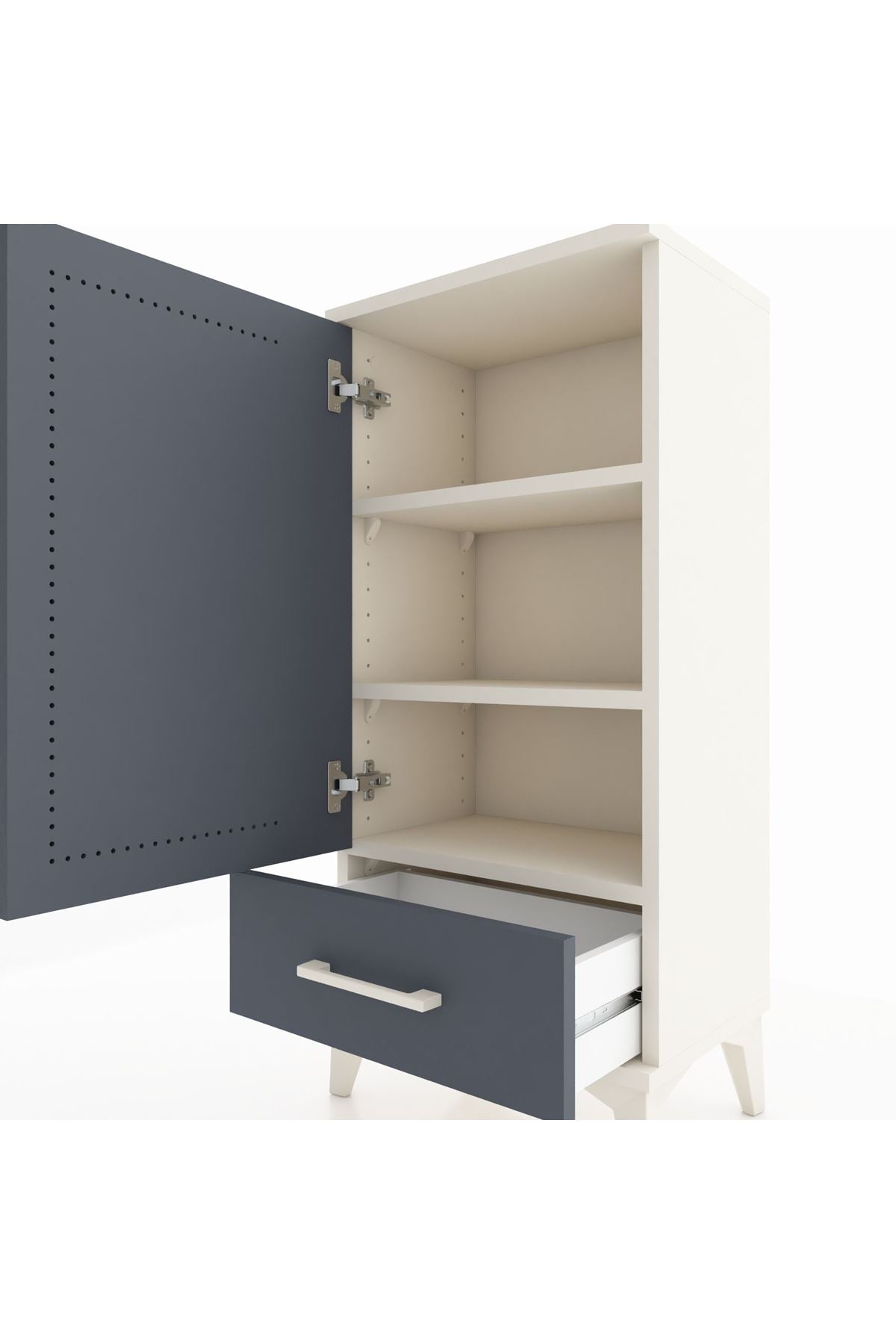 Arges Komodin 3 Raflı Tek Çekmeceli Tek Kapaklı 44x30x96 Aytaşı-Antrasit