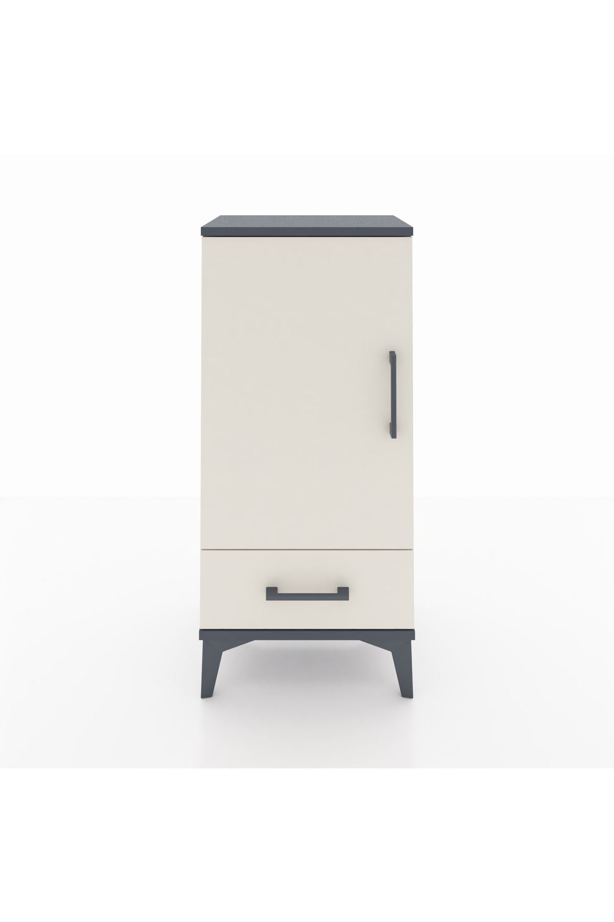 Arges Komodin 3 Raflı Tek Çekmeceli Tek Kapaklı 44x30x96 Antrasit-Aytaşı