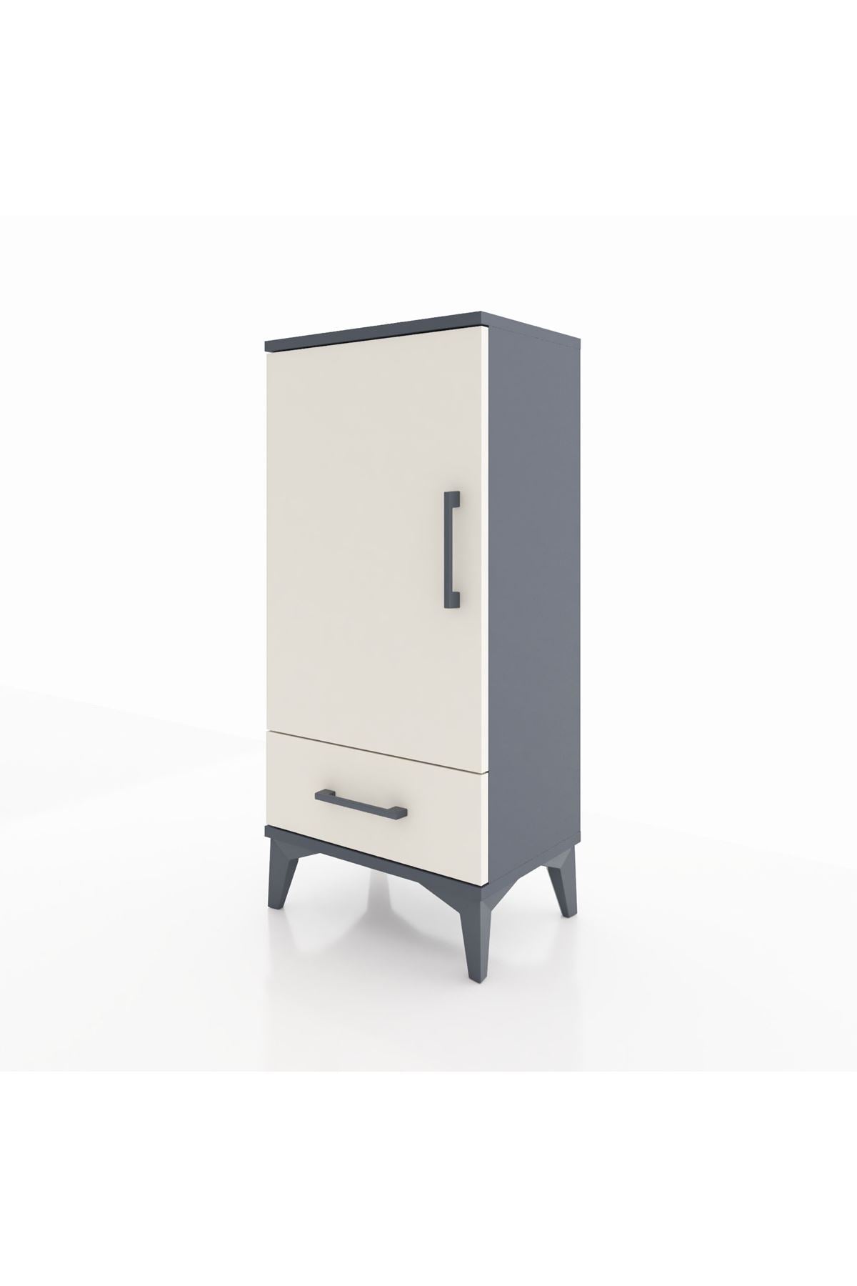 Arges Komodin 3 Raflı Tek Çekmeceli Tek Kapaklı 44x30x96 Antrasit-Aytaşı