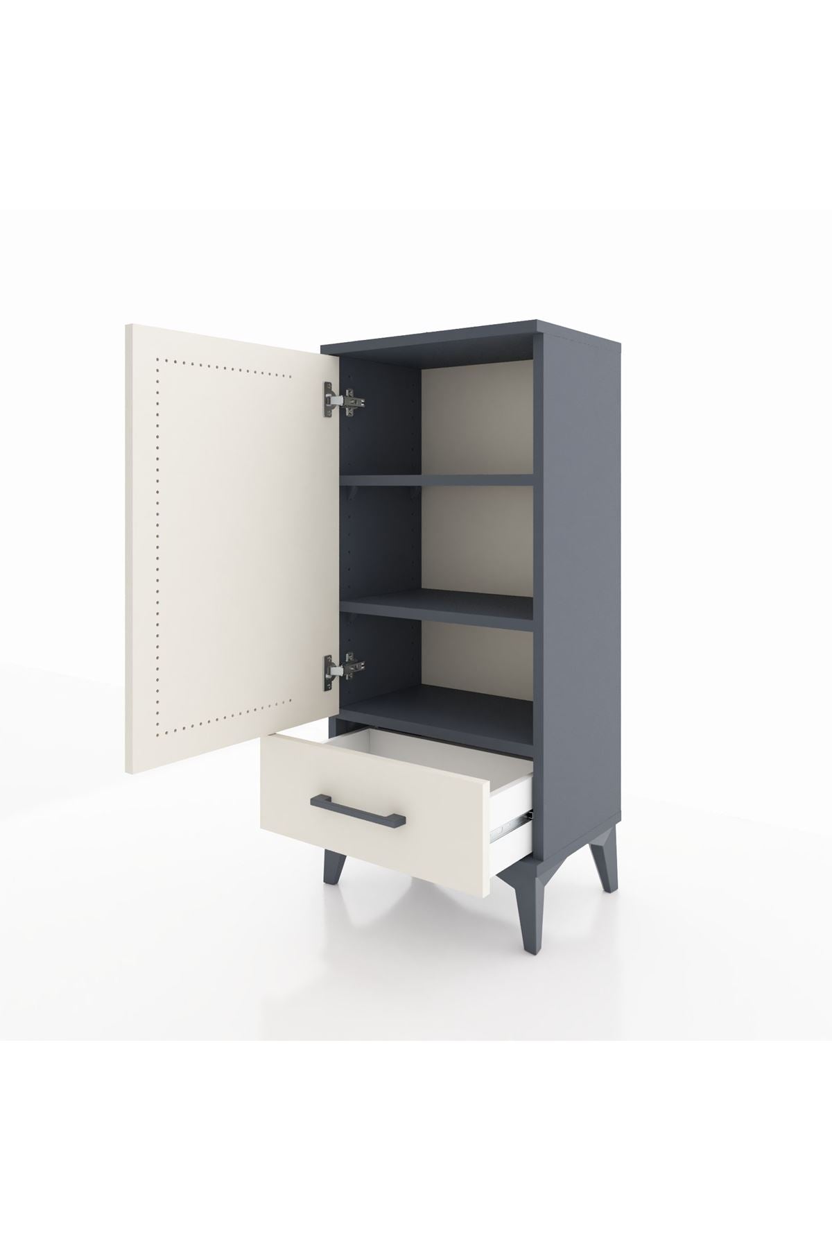 Arges Komodin 3 Raflı Tek Çekmeceli Tek Kapaklı 44x30x96 Antrasit-Aytaşı