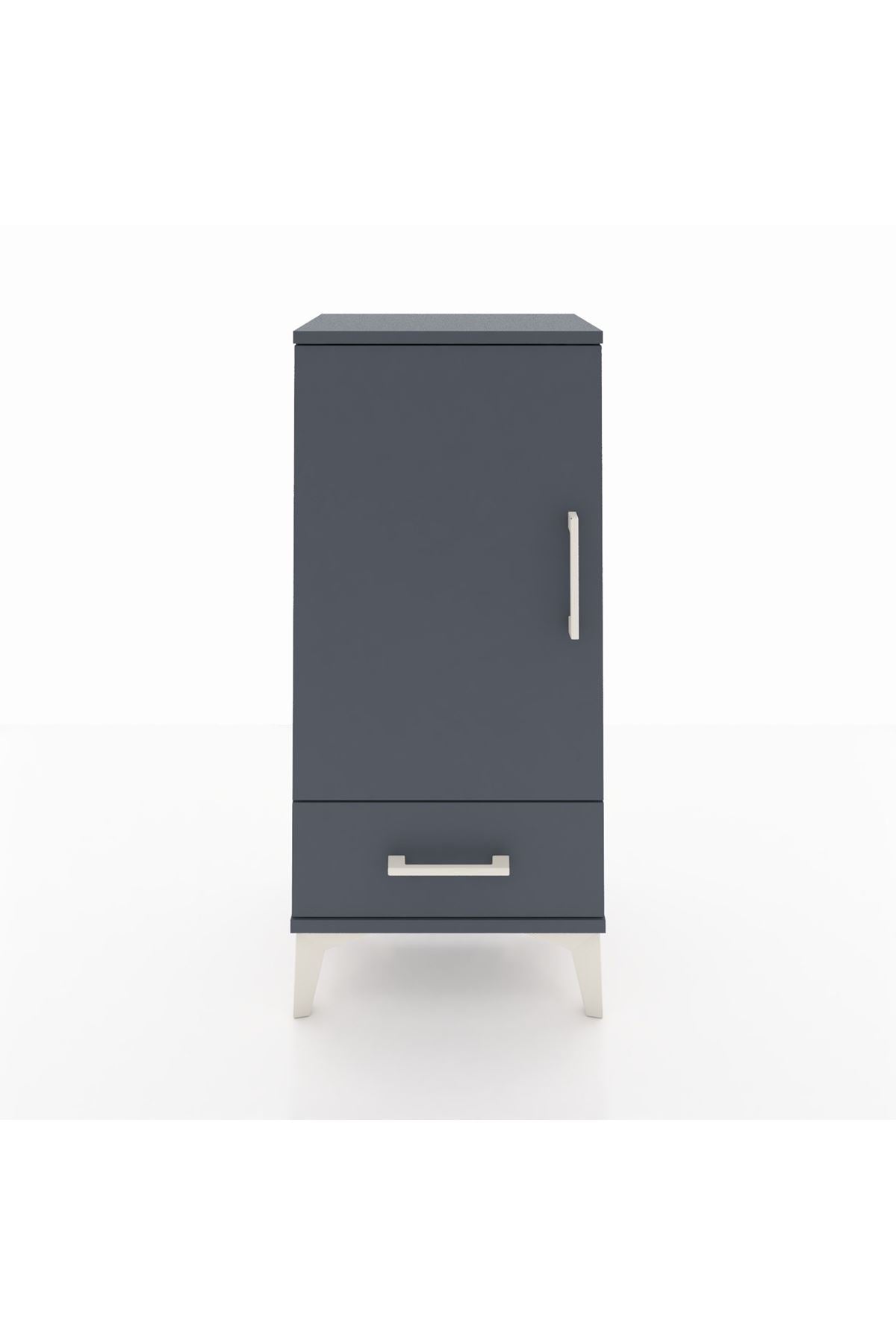 Arges Komodin 3 Raflı Tek Çekmeceli Tek Kapaklı 44x30x96 Antrasit-Antrasit