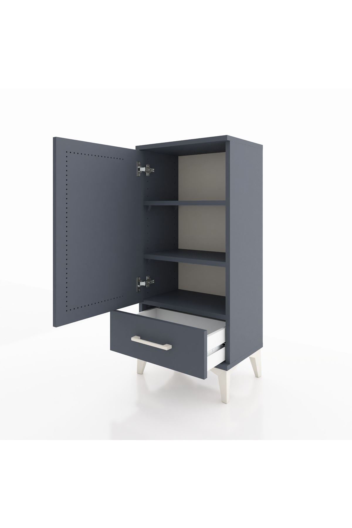 Arges Komodin 3 Raflı Tek Çekmeceli Tek Kapaklı 44x30x96 Antrasit-Antrasit