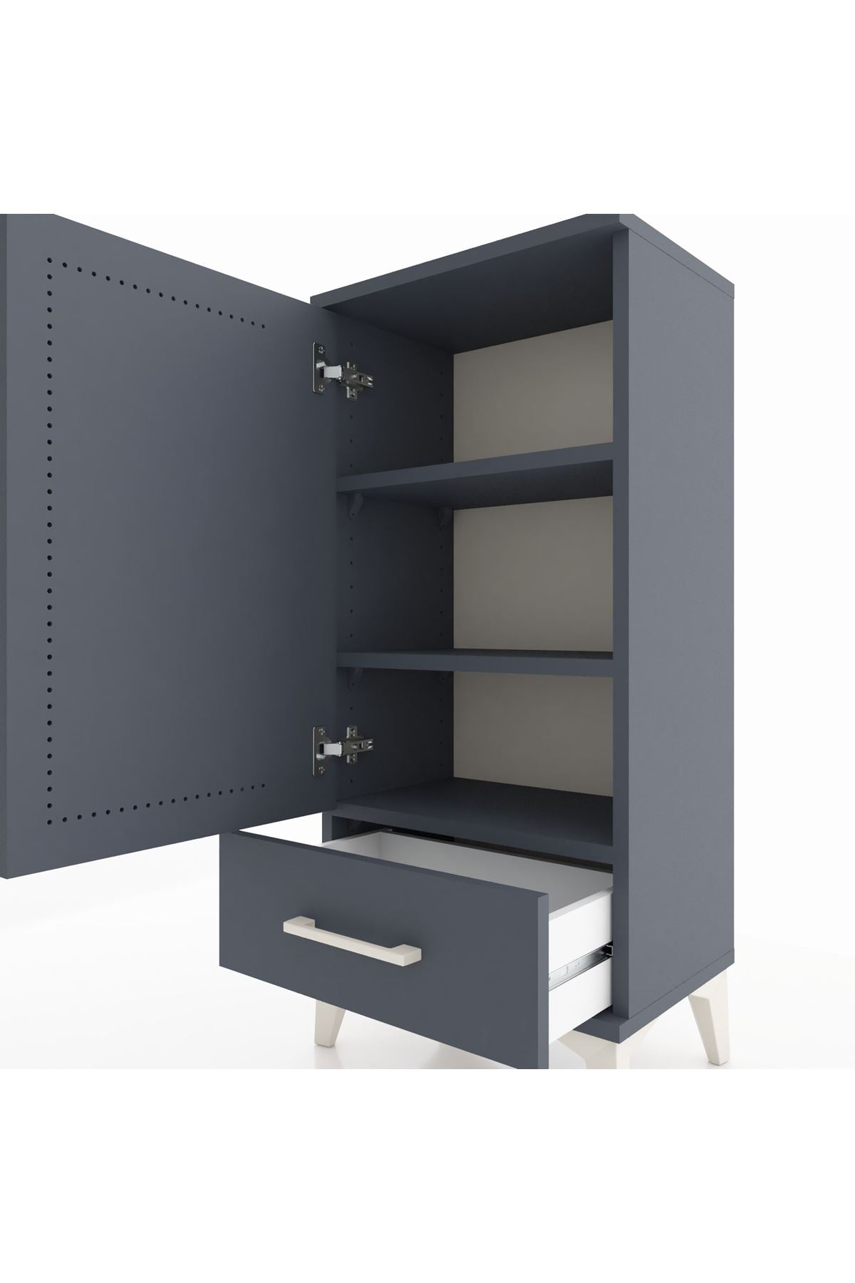 Arges Komodin 3 Raflı Tek Çekmeceli Tek Kapaklı 44x30x96 Antrasit-Antrasit