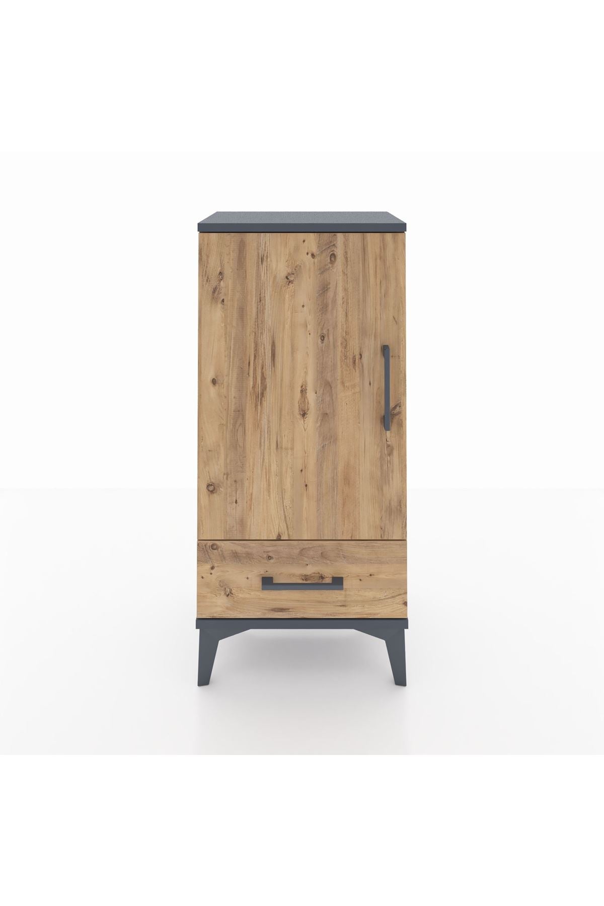 Arges Komodin 3 Raflı Tek Çekmeceli Tek Kapaklı 44x30x96 Antrasit-Çam