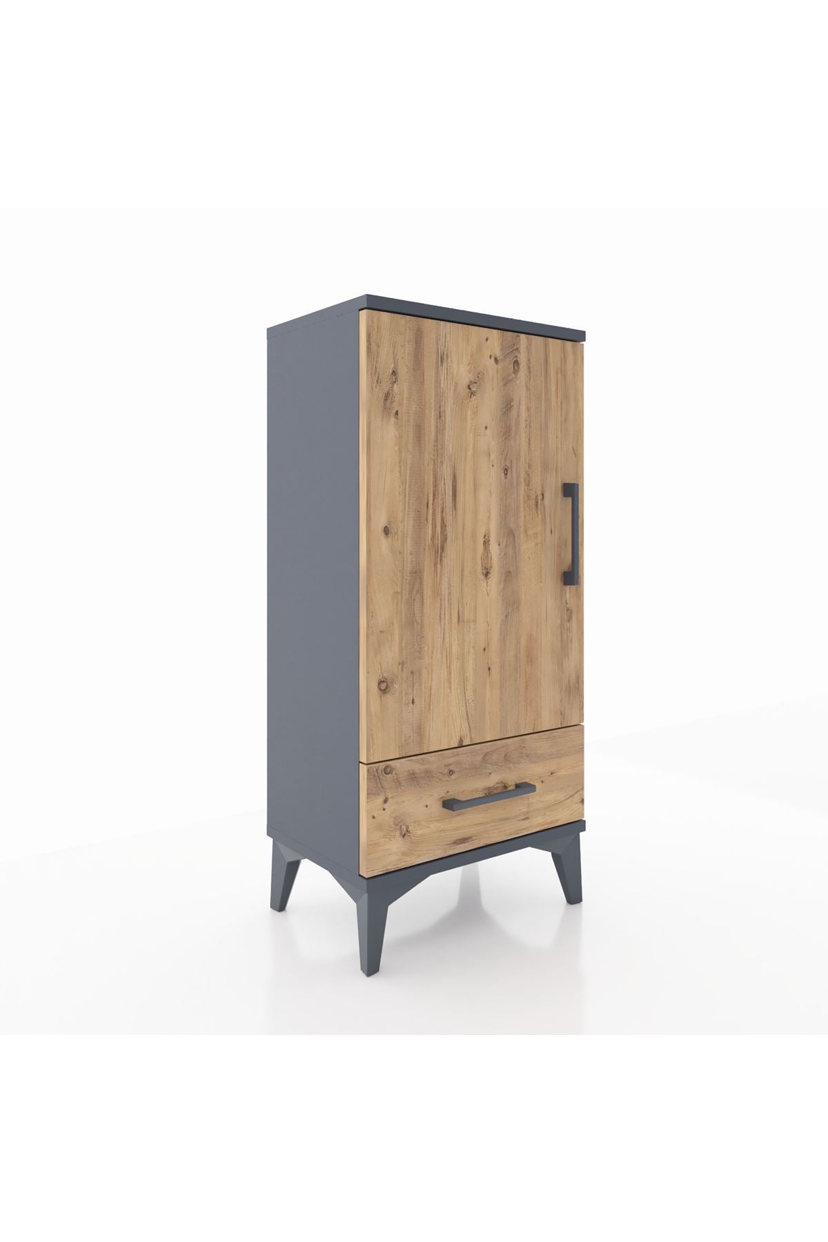 Arges Komodin 3 Raflı Tek Çekmeceli Tek Kapaklı 44x30x96 Antrasit-Çam