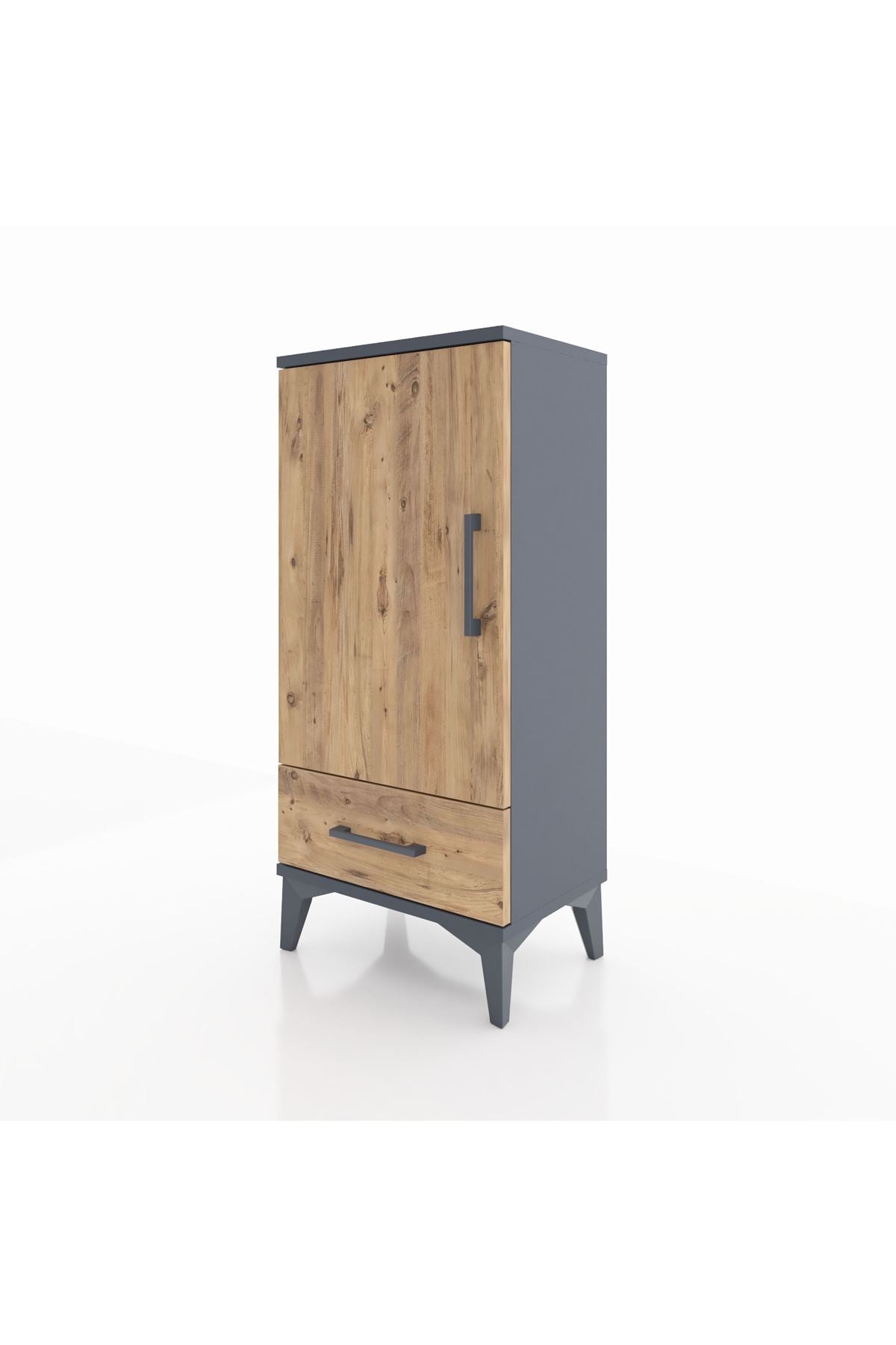 Arges Komodin 3 Raflı Tek Çekmeceli Tek Kapaklı 44x30x96 Antrasit-Çam