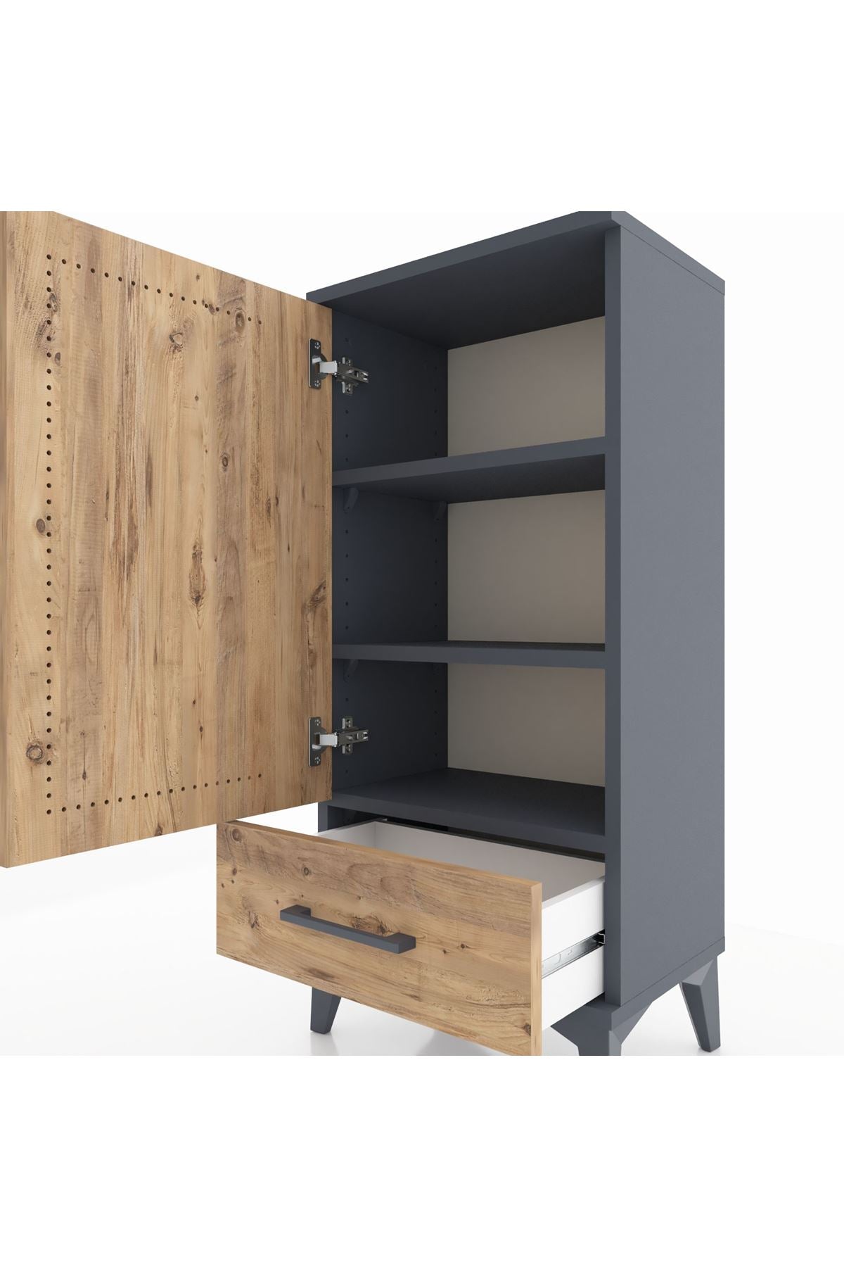 Arges Komodin 3 Raflı Tek Çekmeceli Tek Kapaklı 44x30x96 Antrasit-Çam