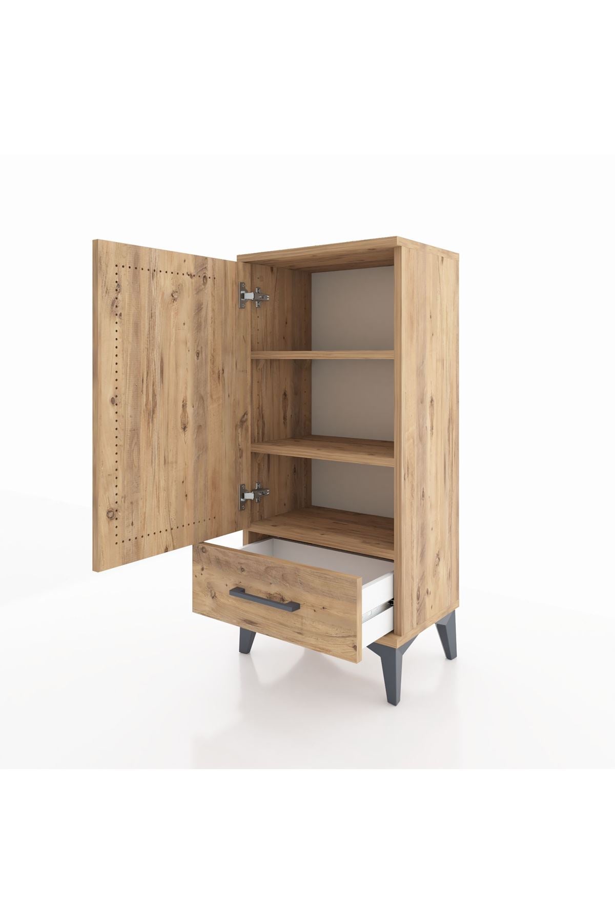 Arges Komodin 3 Raflı Tek Çekmeceli Tek Kapaklı 44x30x96 Çam-Çam