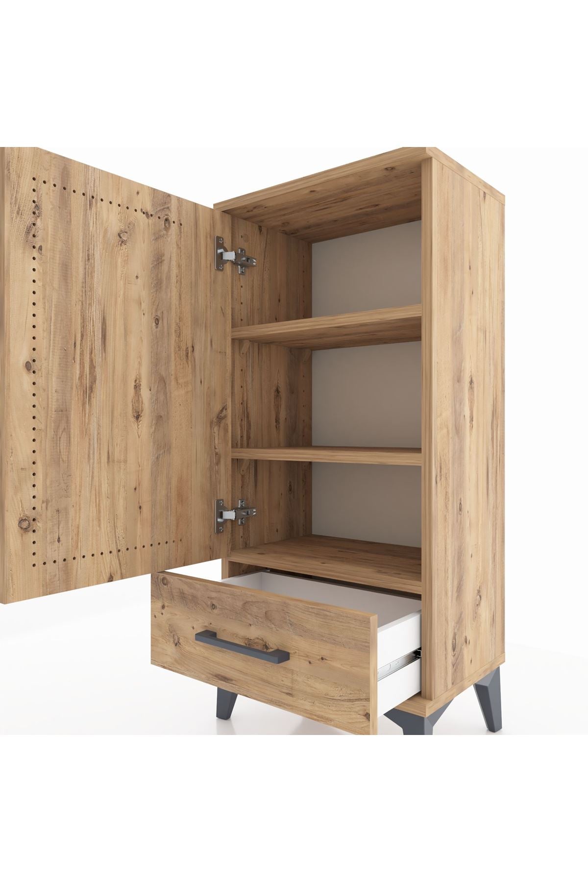 Arges Komodin 3 Raflı Tek Çekmeceli Tek Kapaklı 44x30x96 Çam-Çam