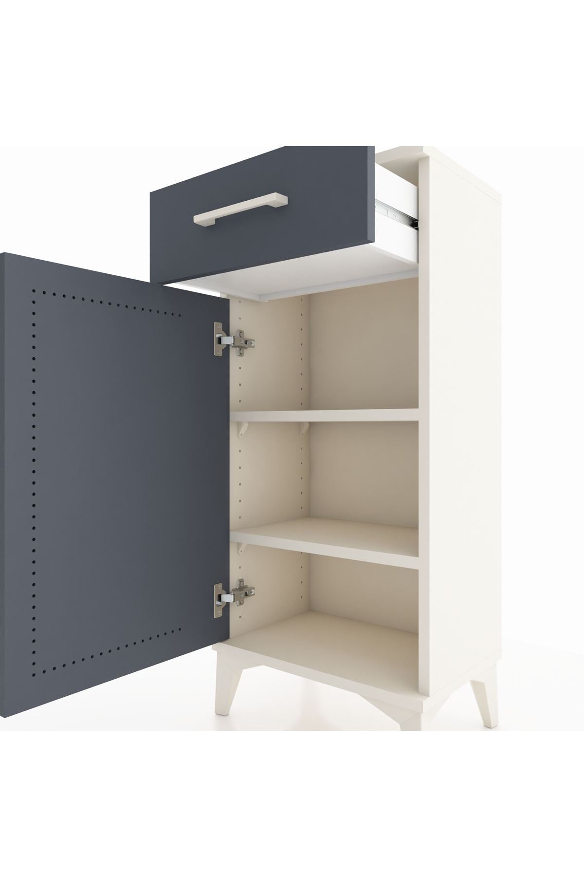 Arges Komodin 2 Raflı Tek Çekmeceli Tek Kapaklı 44x30x96 Aytaşı-Antrasit