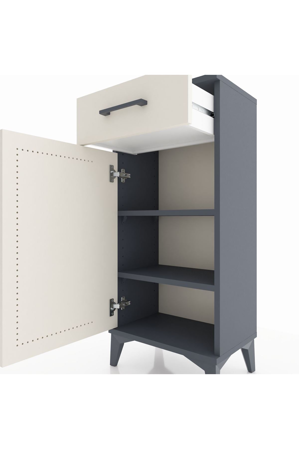 Arges Komodin 2 Raflı Tek Çekmeceli Tek Kapaklı 44x30x96 Antrasit-Aytaşı