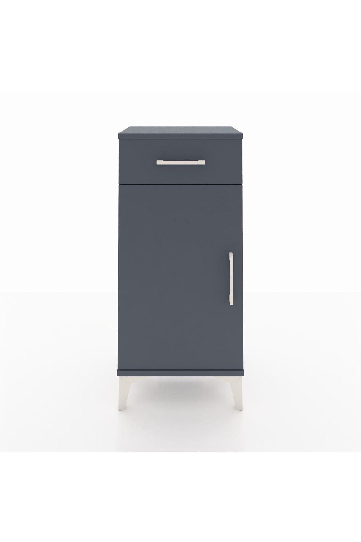 Arges Komodin 2 Raflı Tek Çekmeceli Tek Kapaklı 44x30x96 Antrasit-Antrasit