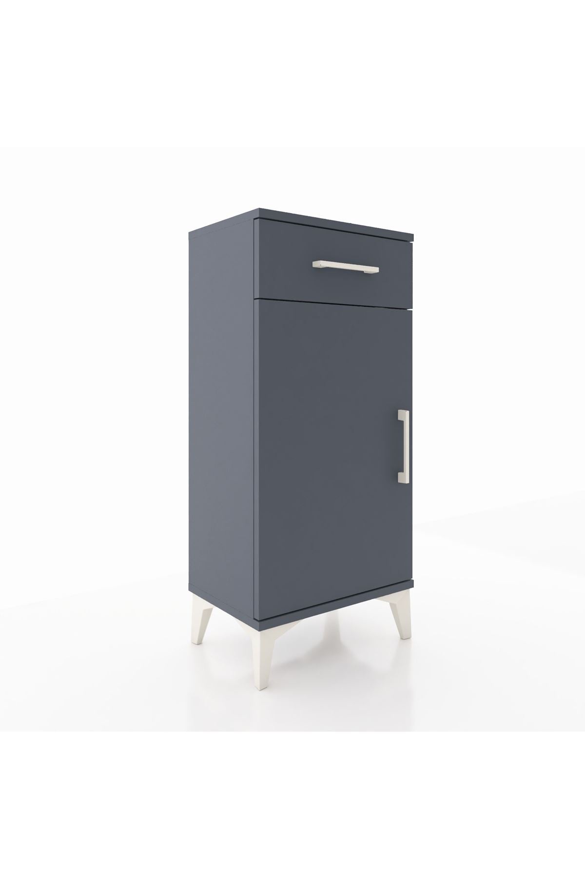 Arges Komodin 2 Raflı Tek Çekmeceli Tek Kapaklı 44x30x96 Antrasit-Antrasit