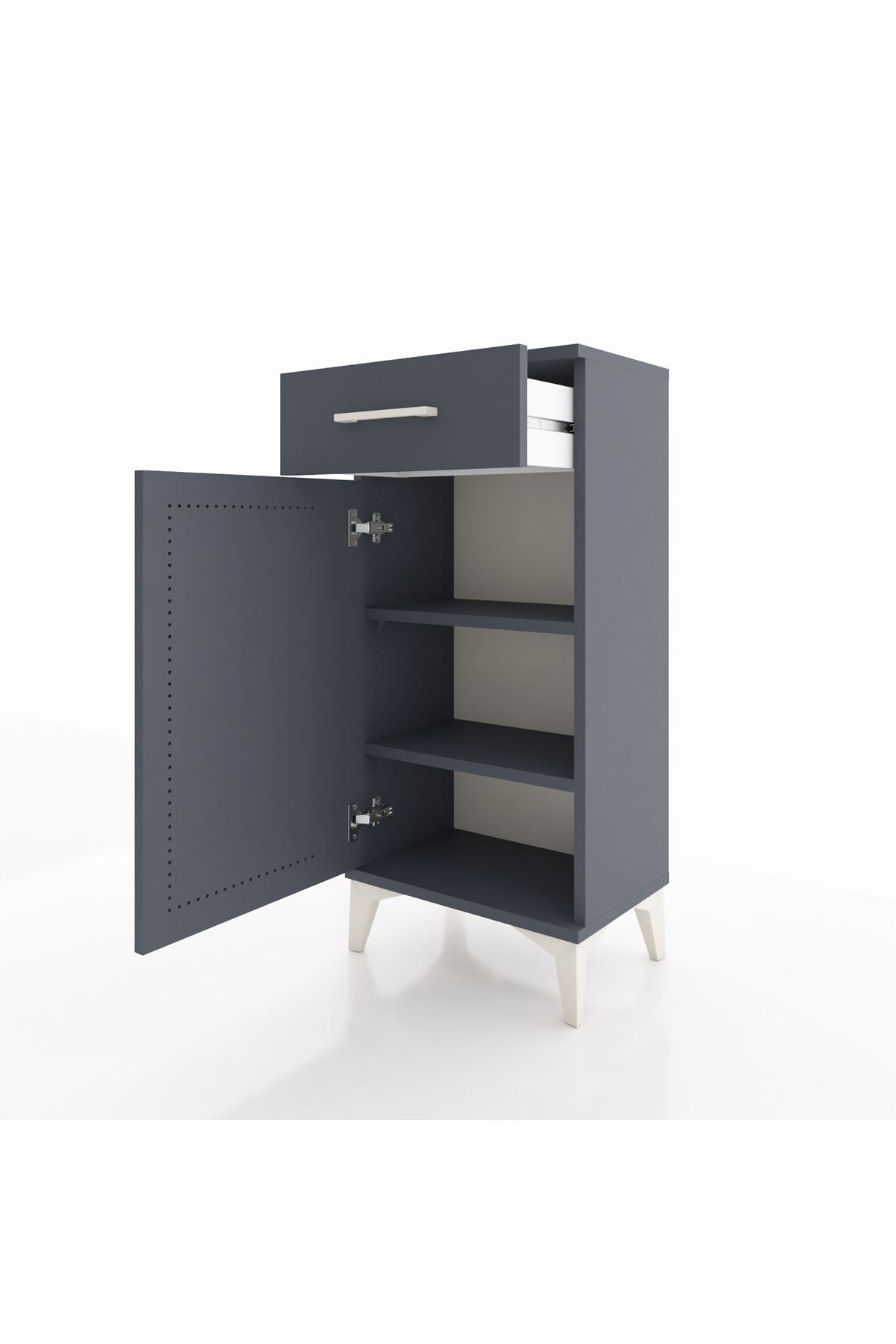 Arges Komodin 2 Raflı Tek Çekmeceli Tek Kapaklı 44x30x96 Antrasit-Antrasit