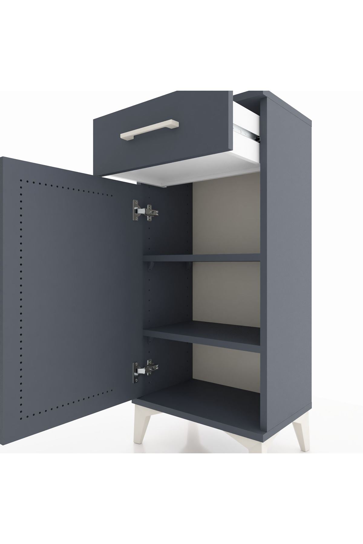 Arges Komodin 2 Raflı Tek Çekmeceli Tek Kapaklı 44x30x96 Antrasit-Antrasit