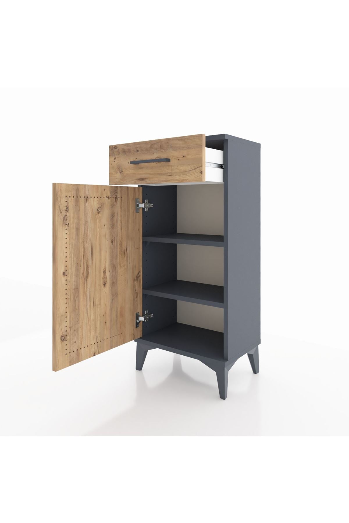 Arges Komodin 2 Raflı Tek Çekmeceli Tek Kapaklı 44x30x96 Antrasit-Çam