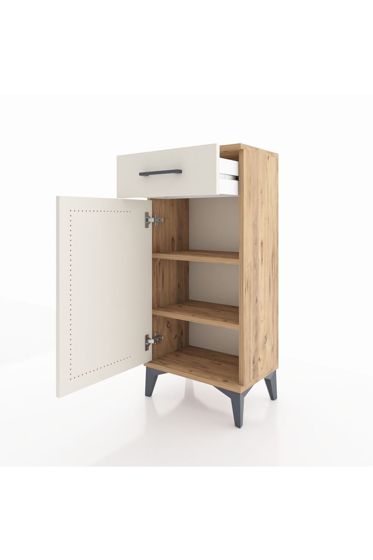 Arges Komodin 2 Raflı Tek Çekmeceli Tek Kapaklı 44x30x96 Çam-Aytaşı