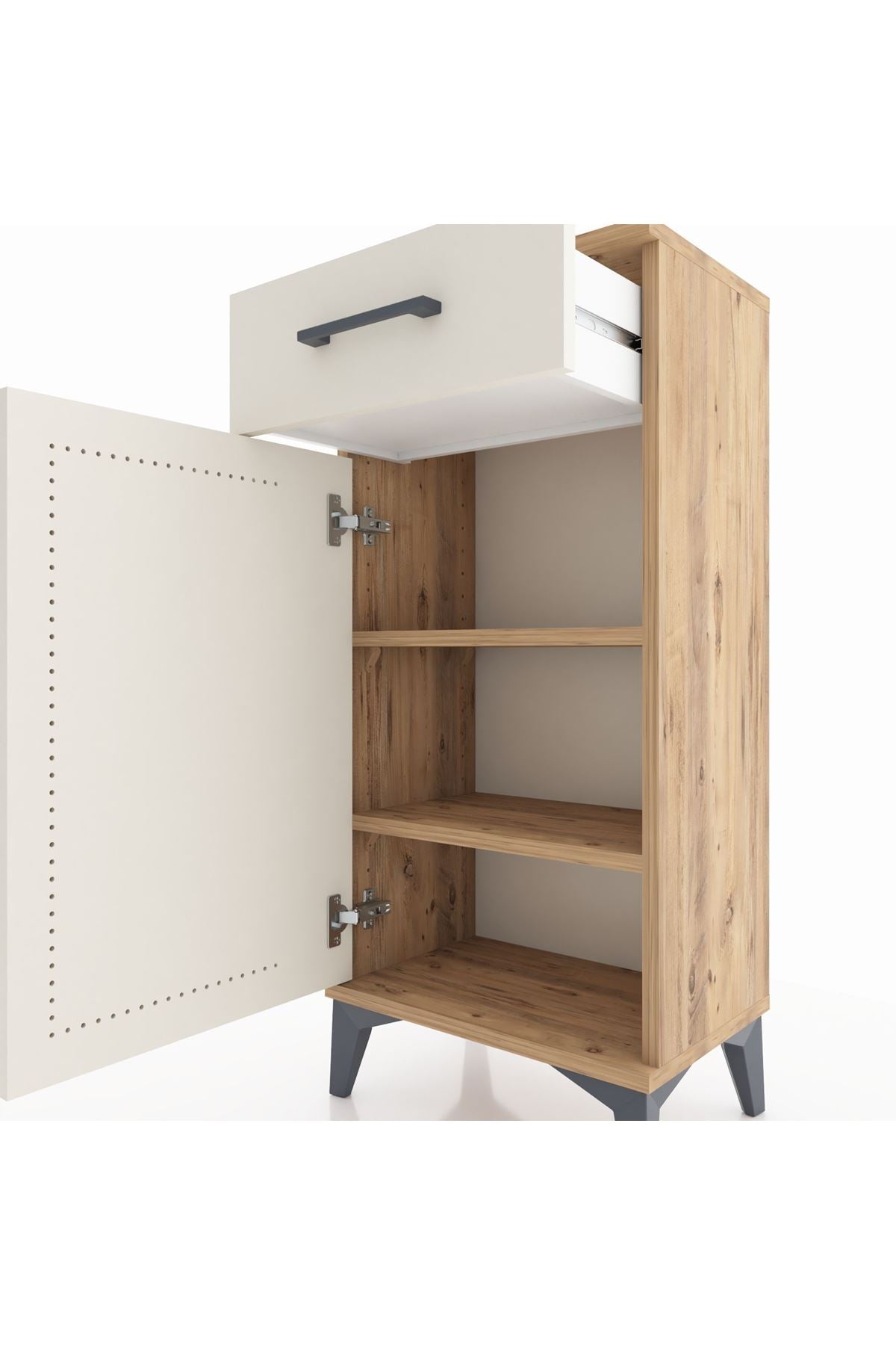 Arges Komodin 2 Raflı Tek Çekmeceli Tek Kapaklı 44x30x96 Çam-Aytaşı