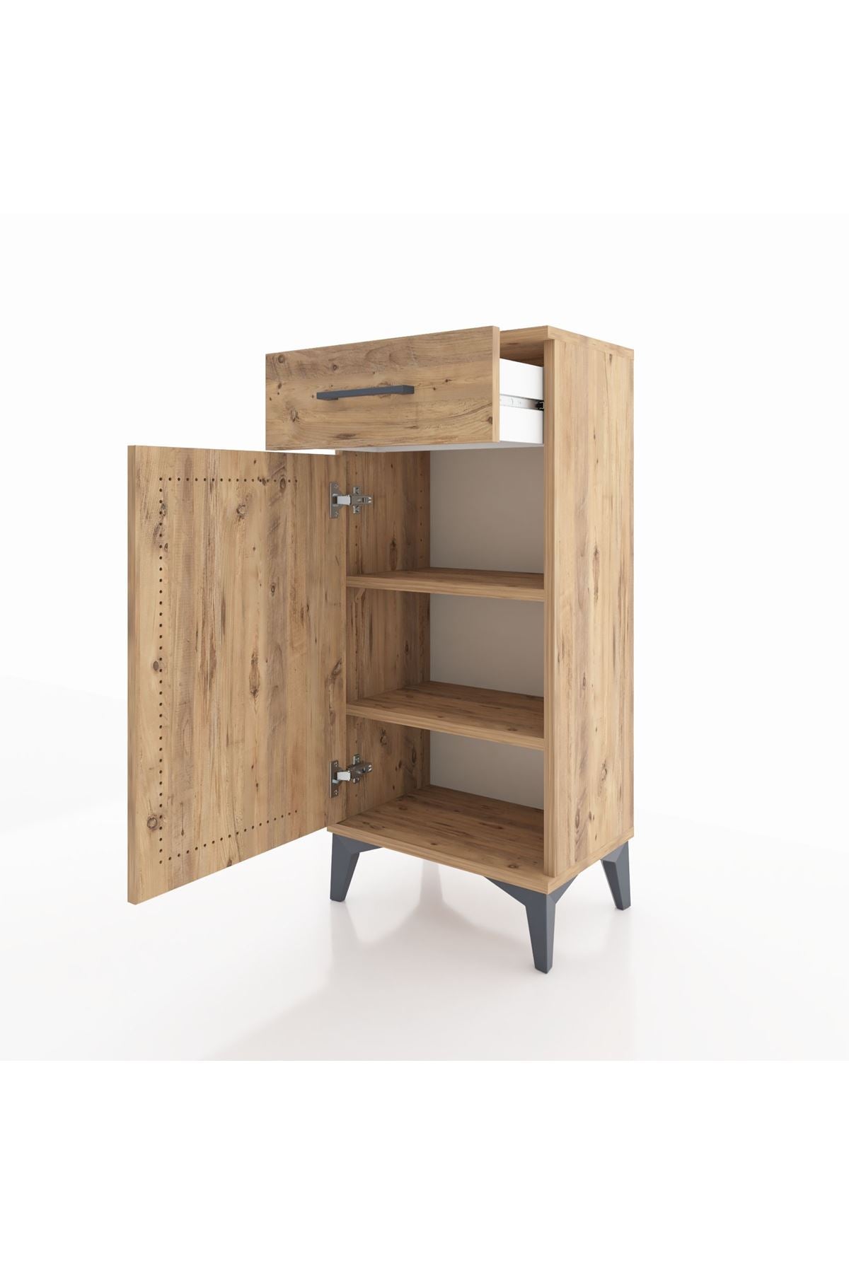 Arges Komodin 2 Raflı Tek Çekmeceli Tek Kapaklı 44x30x96 Çam-Çam