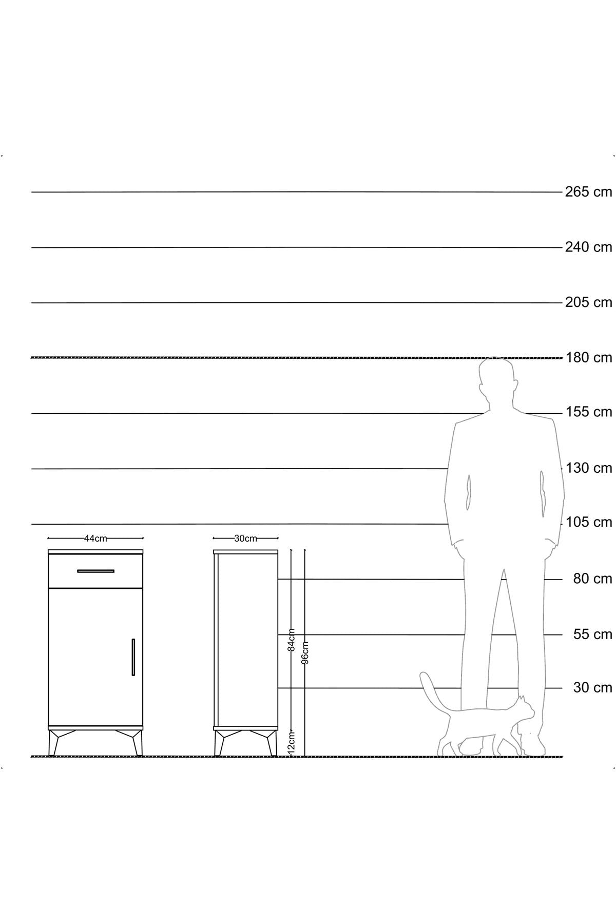 Arges Komodin 2 Raflı Tek Çekmeceli Tek Kapaklı 44x30x96 Çam-Çam