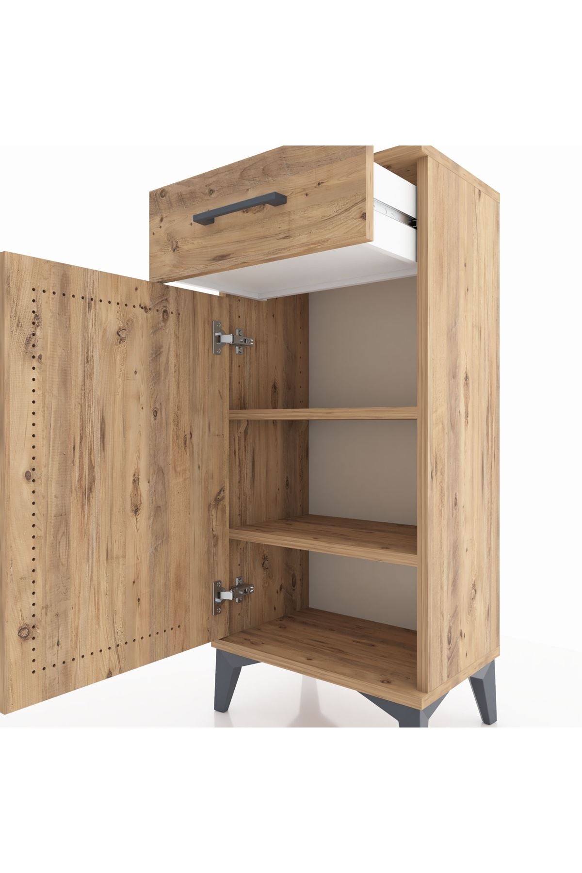 Arges Komodin 2 Raflı Tek Çekmeceli Tek Kapaklı 44x30x96 Çam-Çam