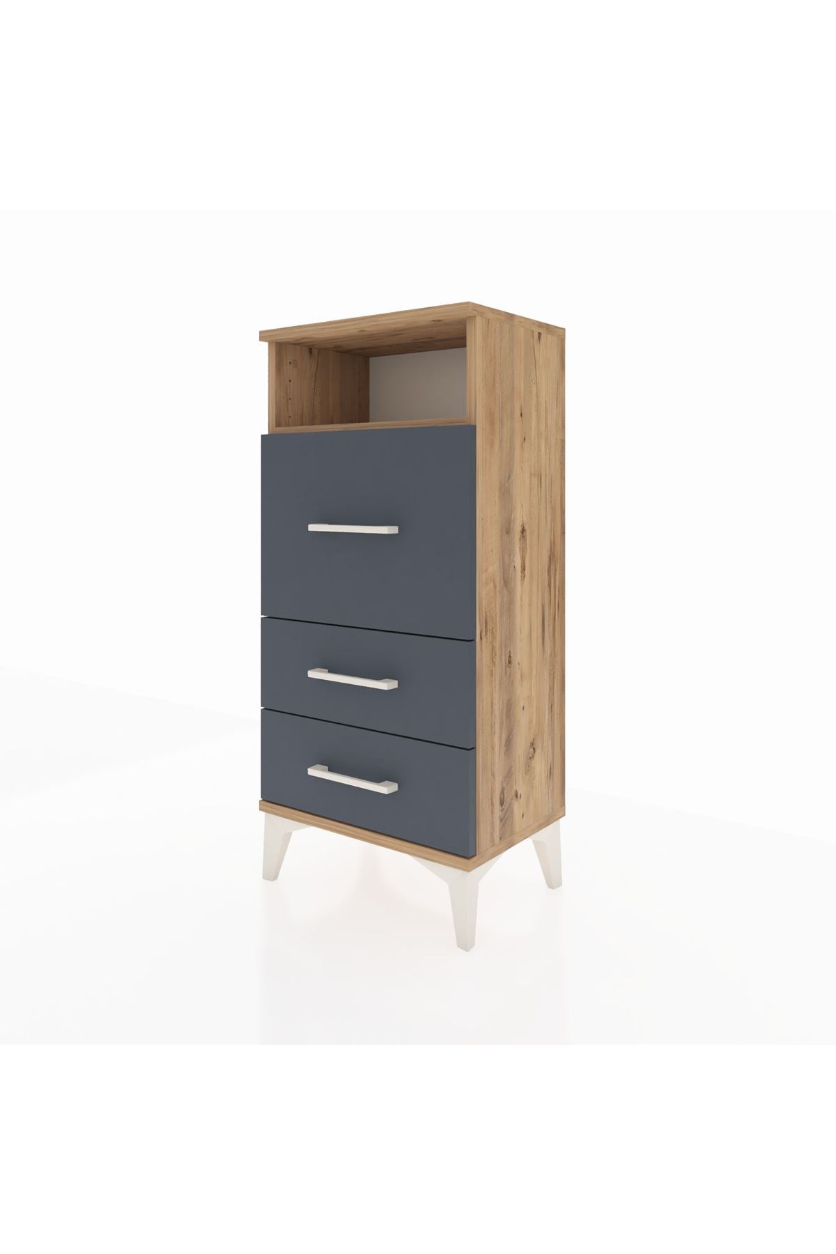 Arges Komodin Tek Raflı 3 Çekmeceli 44x30x96 Çam-Antrasit