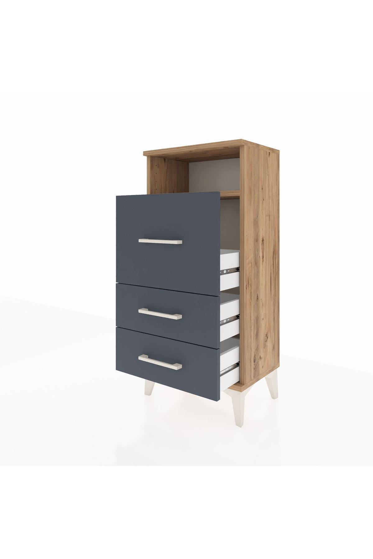 Arges Komodin Tek Raflı 3 Çekmeceli 44x30x96 Çam-Antrasit