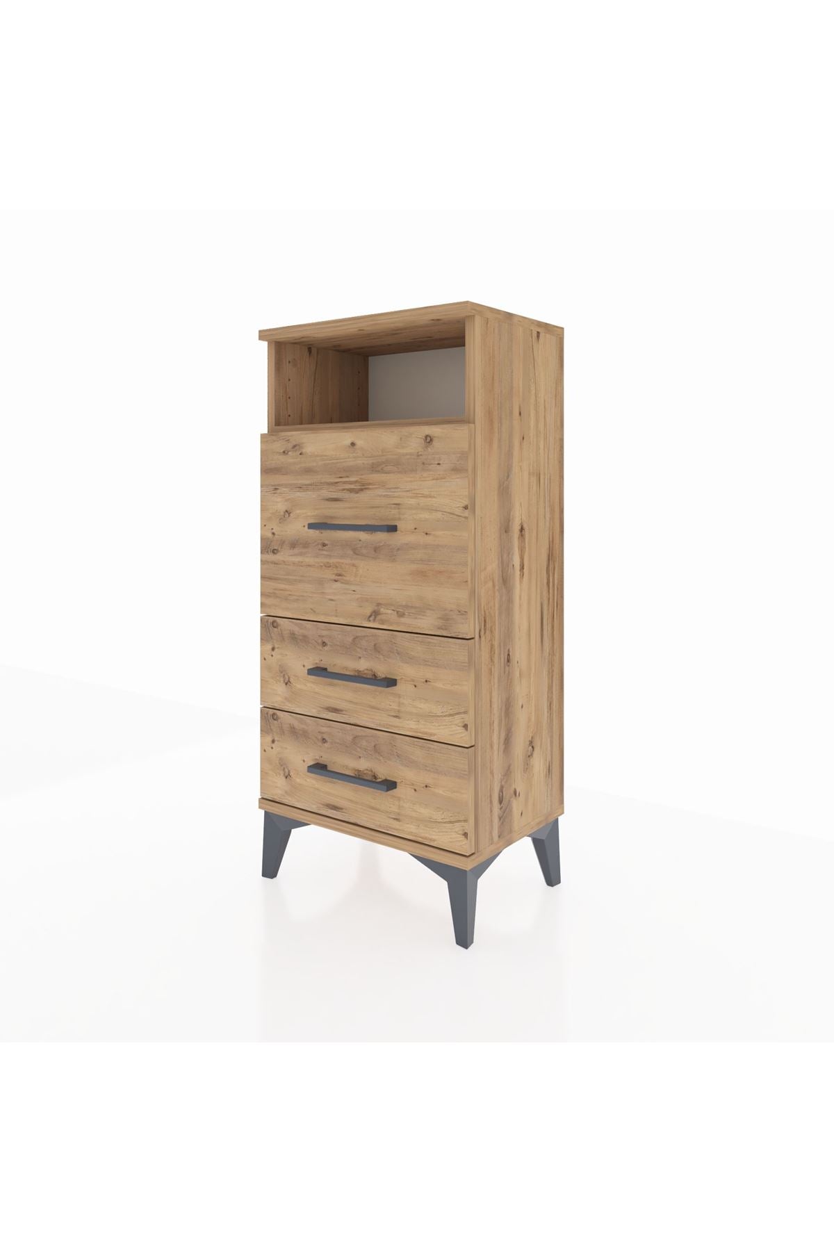 Arges Komodin Tek Raflı 3 Çekmeceli 44x30x96 Çam-Çam