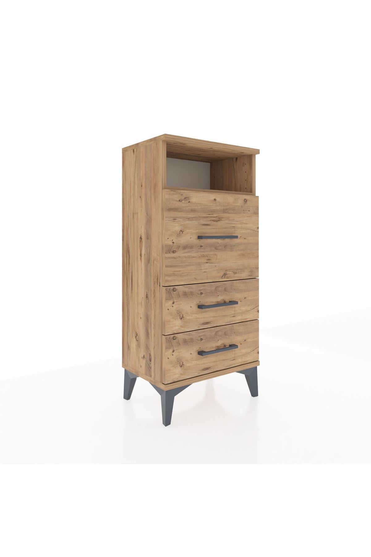 Arges Komodin Tek Raflı 3 Çekmeceli 44x30x96 Çam-Çam