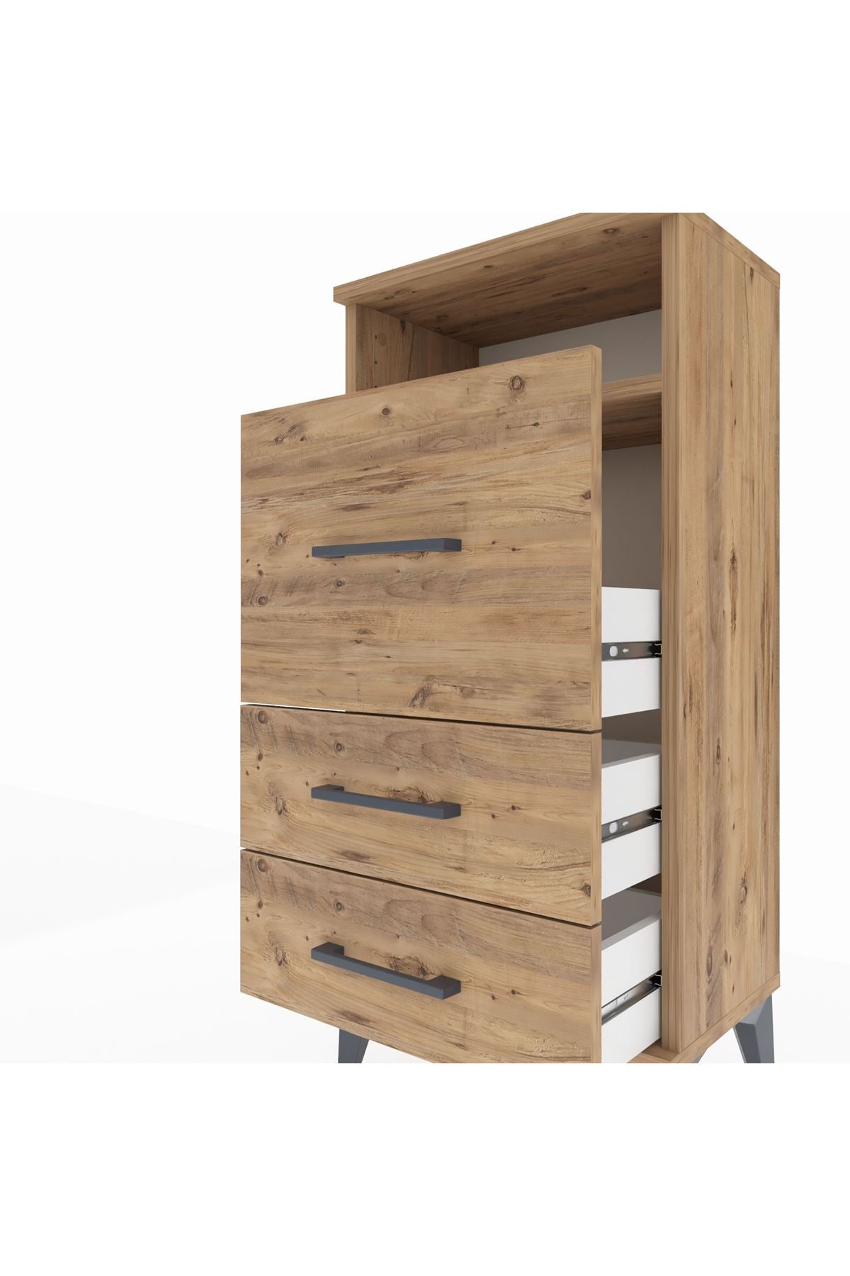 Arges Komodin Tek Raflı 3 Çekmeceli 44x30x96 Çam-Çam