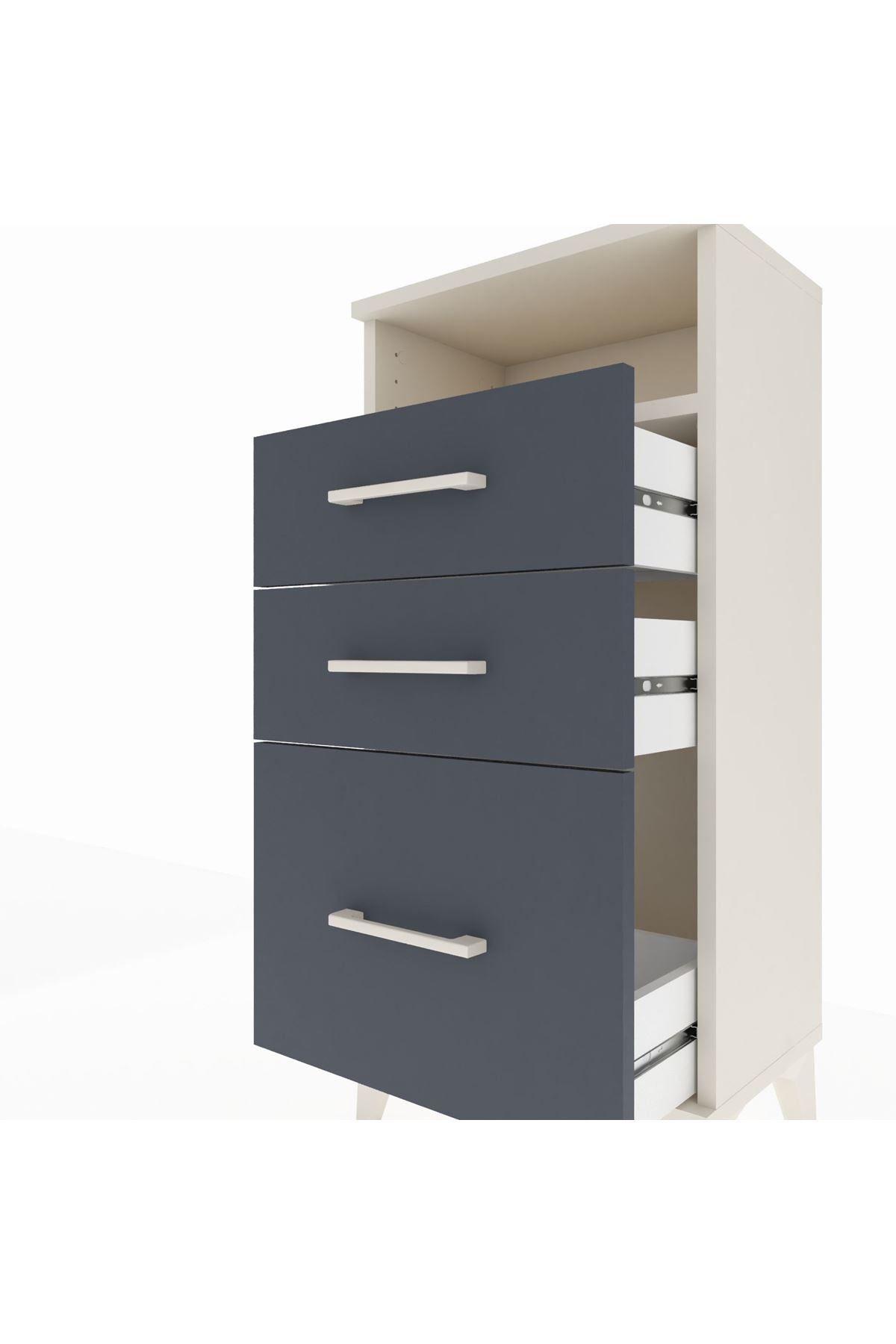 Arges Komodin Tek Raflı 3 Çekmeceli 44x30x96 Aytaşı-Antrasit