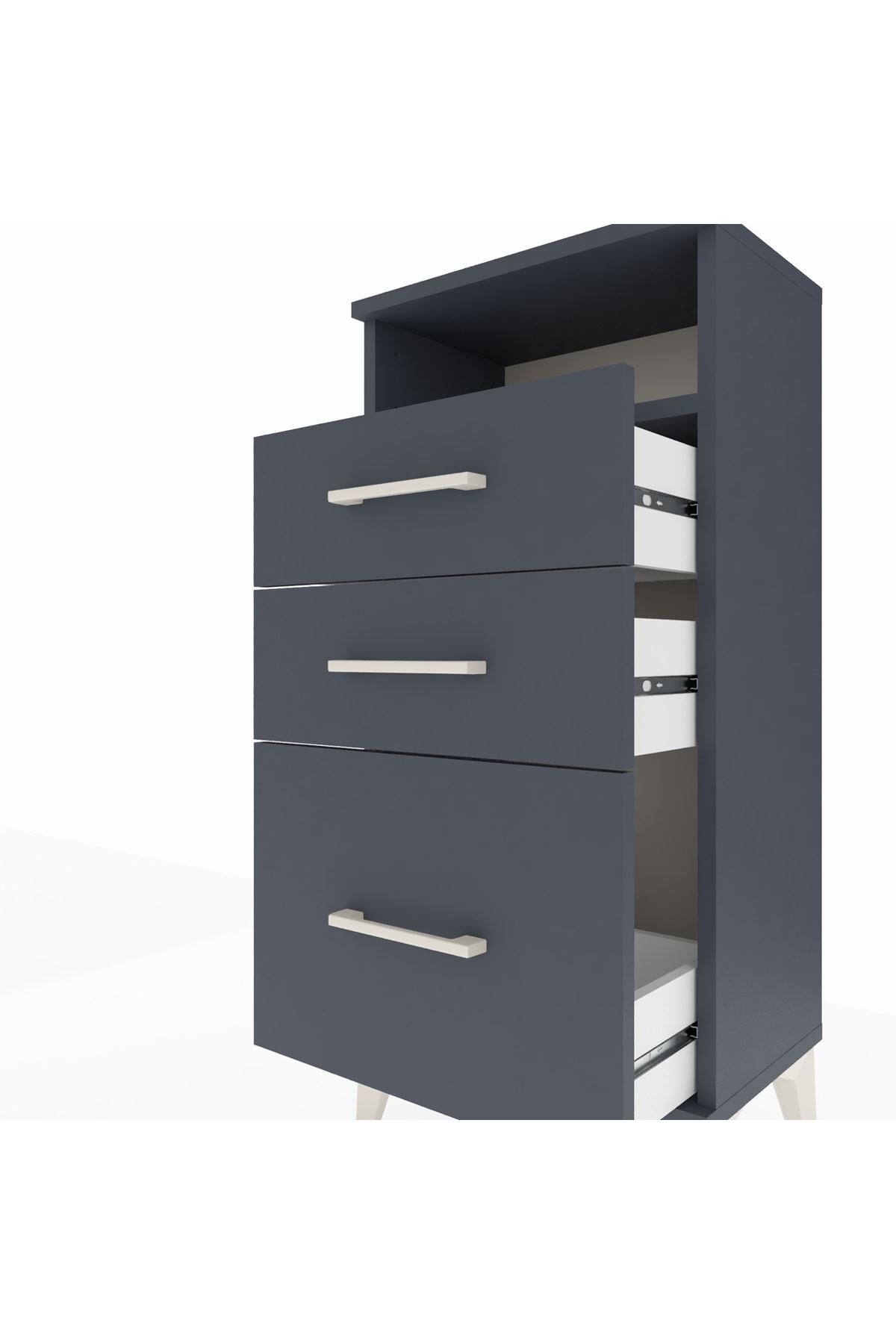 Arges Komodin Tek Raflı 3 Çekmeceli 44x30x96 Antrasit-Antrasit