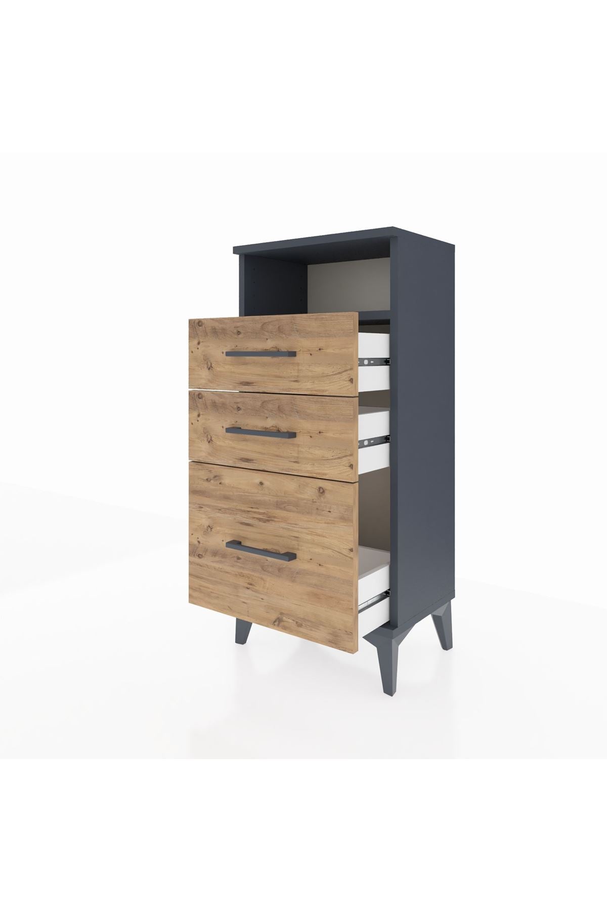 Arges Komodin Tek Raflı 3 Çekmeceli 44x30x96 Antrasit-Çam