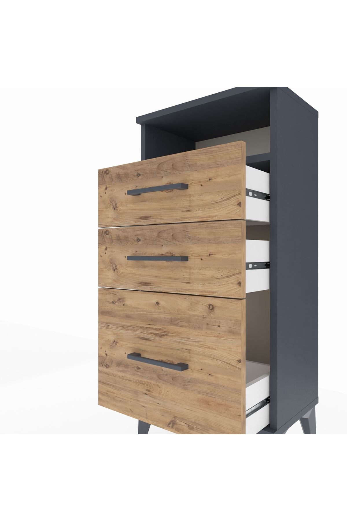 Arges Komodin Tek Raflı 3 Çekmeceli 44x30x96 Antrasit-Çam
