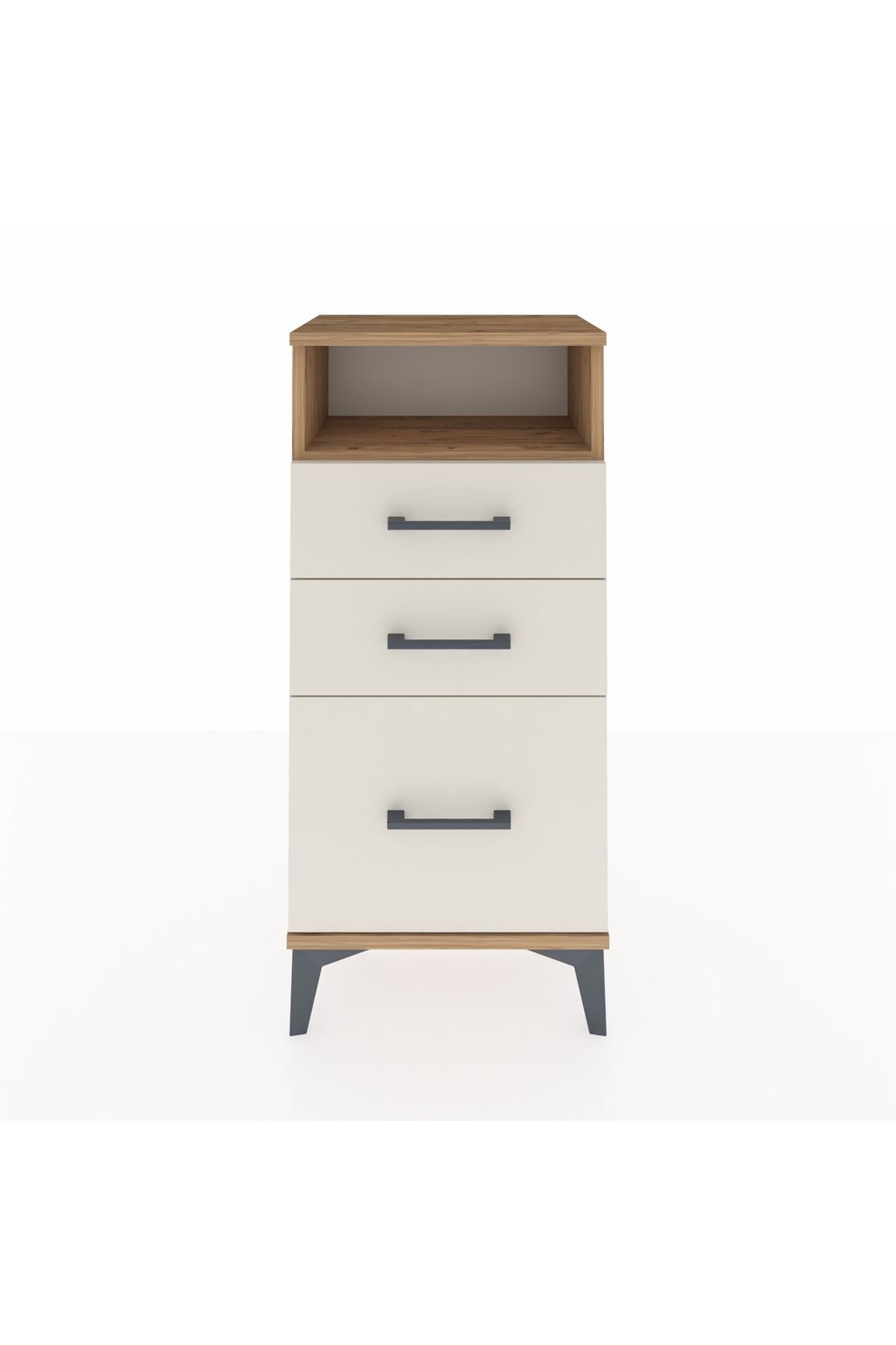 Arges Komodin Tek Raflı 3 Çekmeceli 44x30x96 Çam-Aytaşı