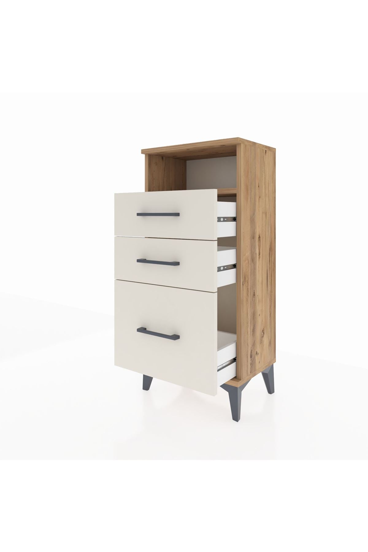 Arges Komodin Tek Raflı 3 Çekmeceli 44x30x96 Çam-Aytaşı