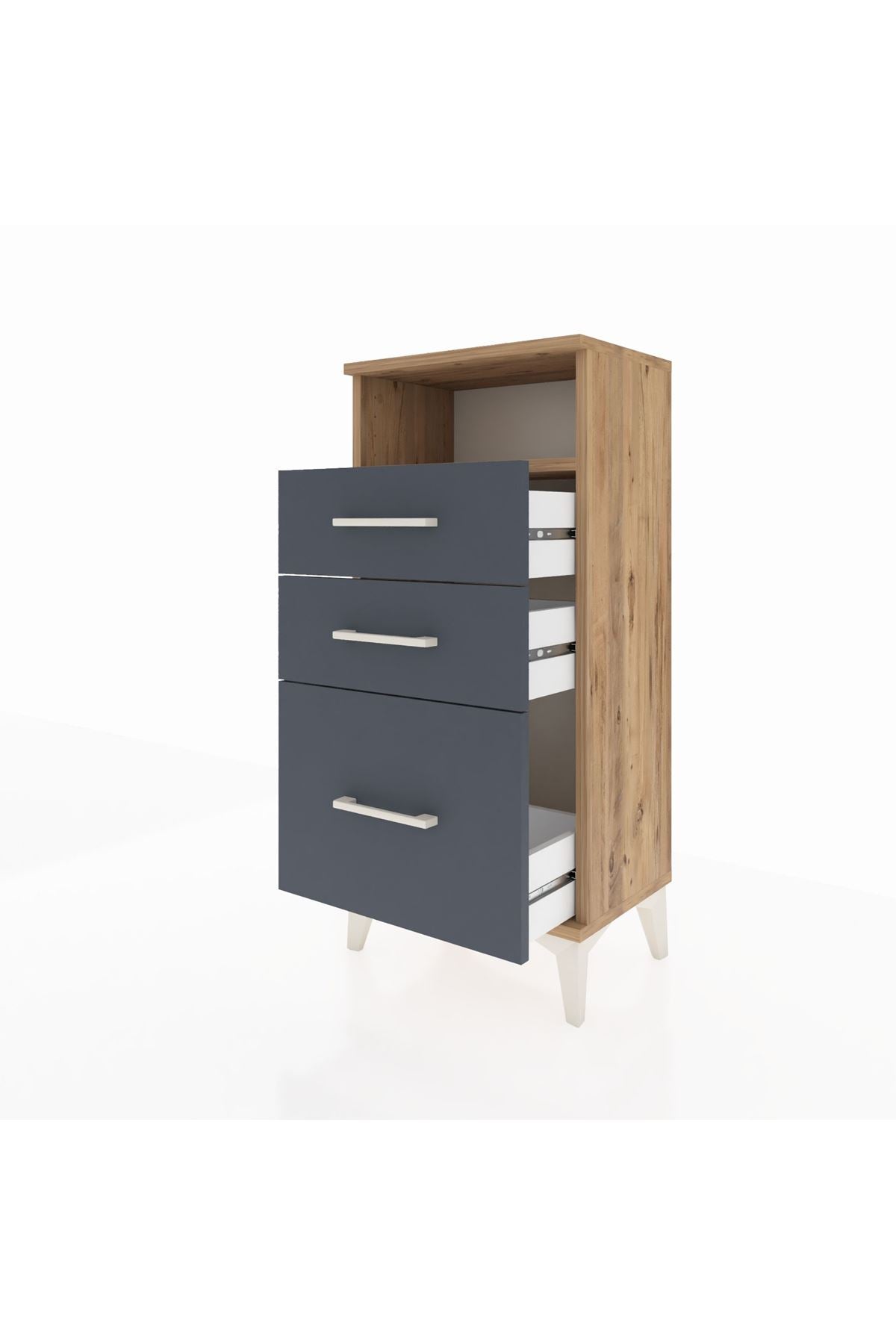 Arges Komodin Tek Raflı 3 Çekmeceli 44x30x96 Çam-Antrasit