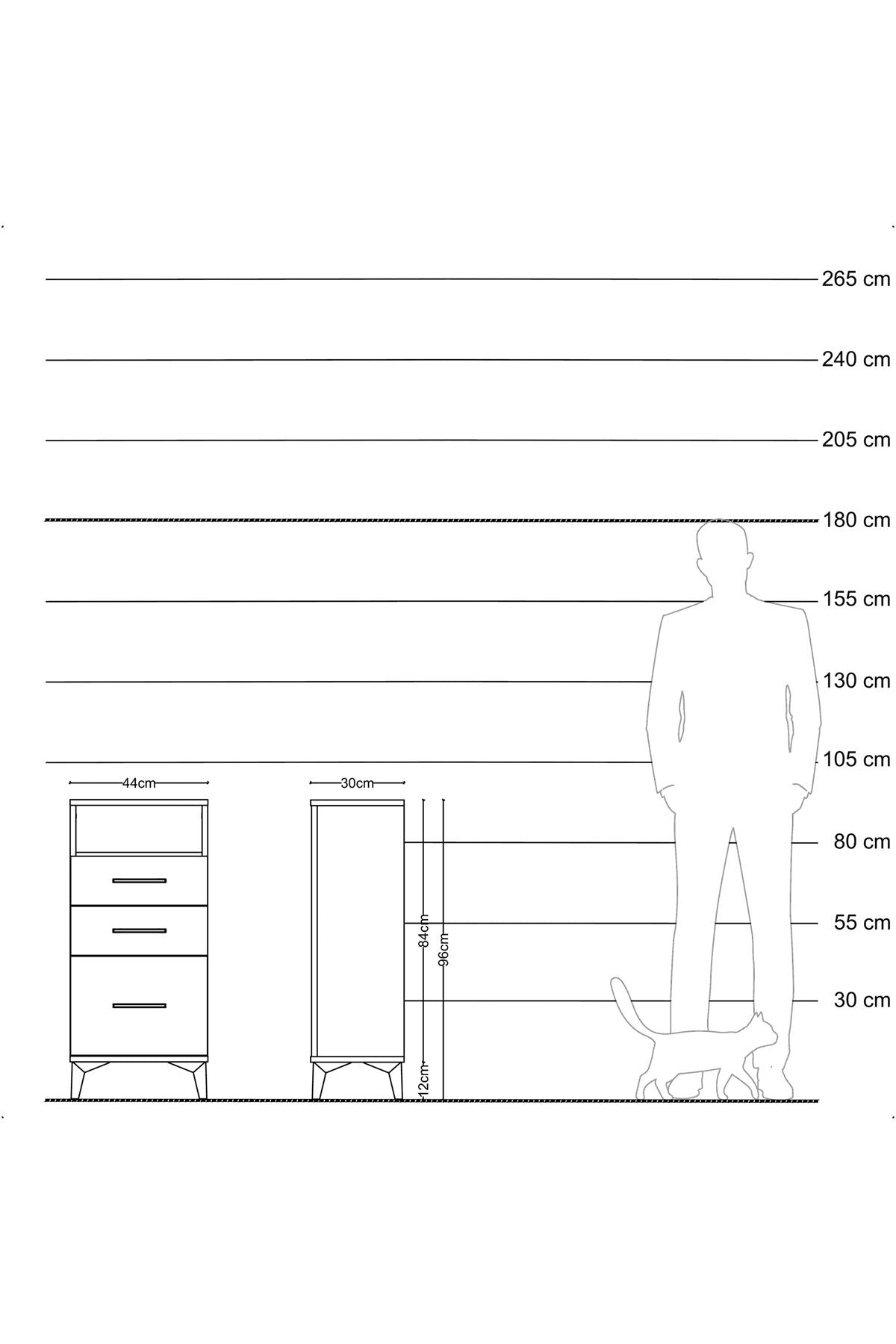 Arges Komodin Tek Raflı 3 Çekmeceli 44x30x96 Çam-Antrasit