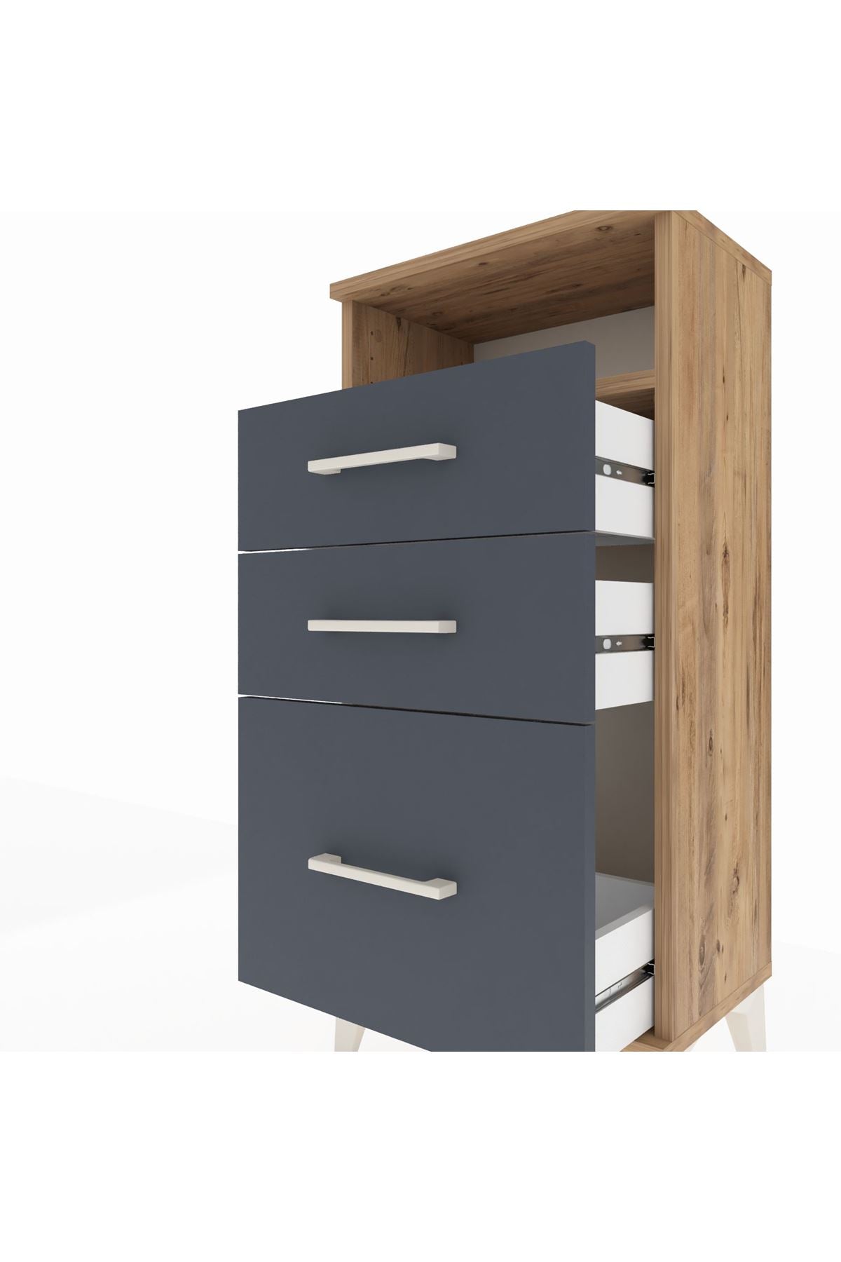 Arges Komodin Tek Raflı 3 Çekmeceli 44x30x96 Çam-Antrasit